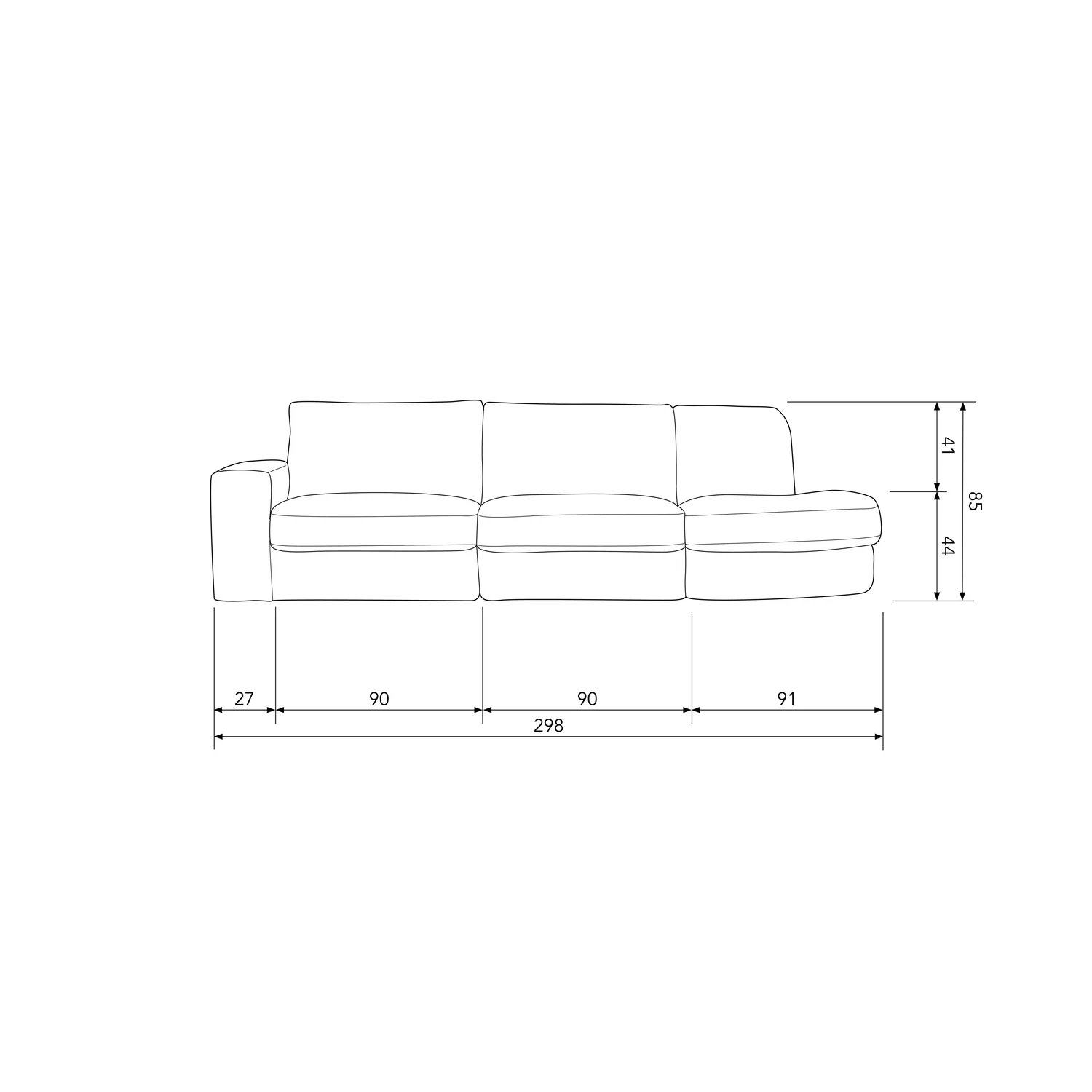 2,5 Sitzer Sofa FAMILY Webstoff anthrazit mit Rundung links