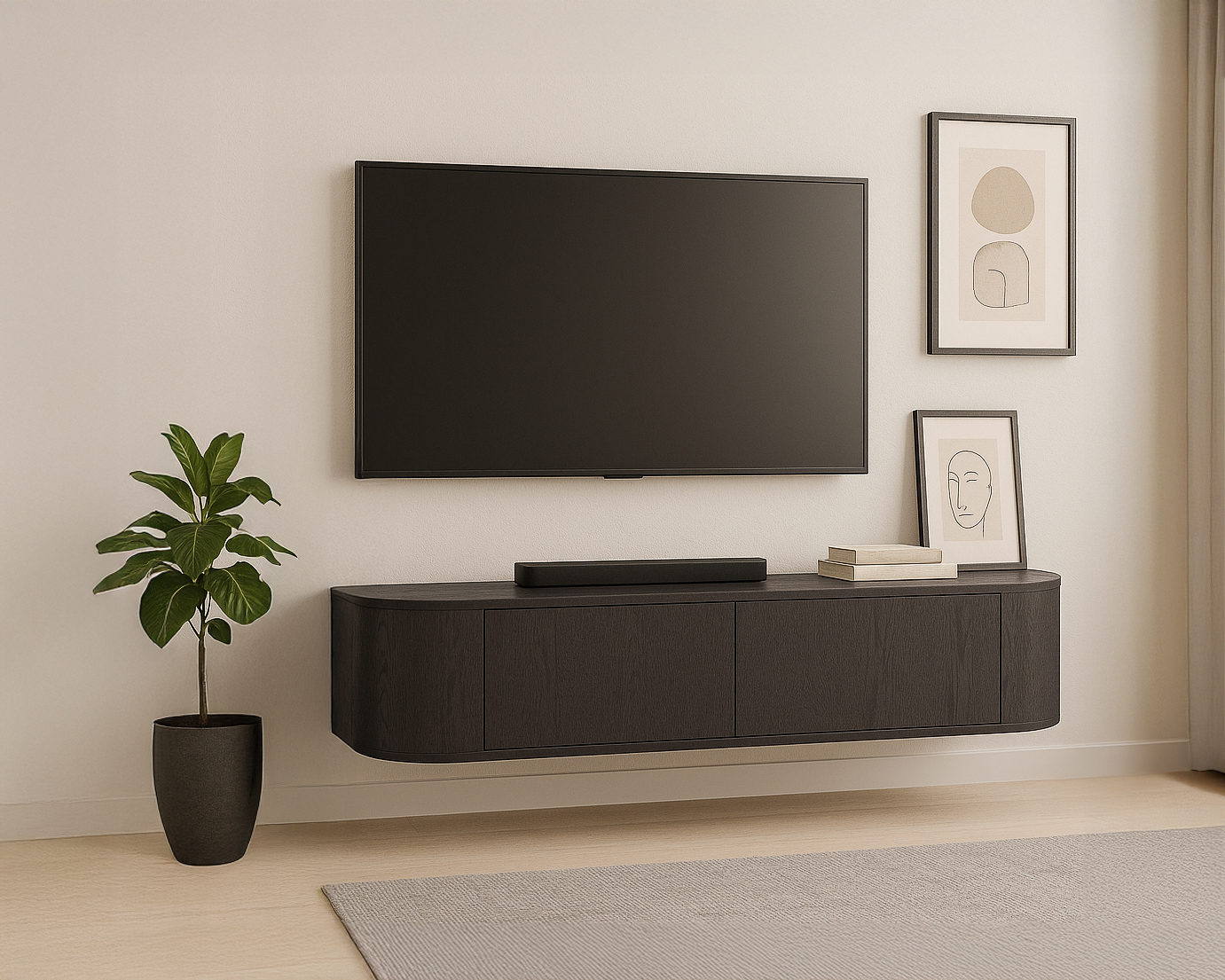 TV Möbel Lowboard Novero 140 cm schwebend Eichenholzfurnier Espresso braun Kommode
