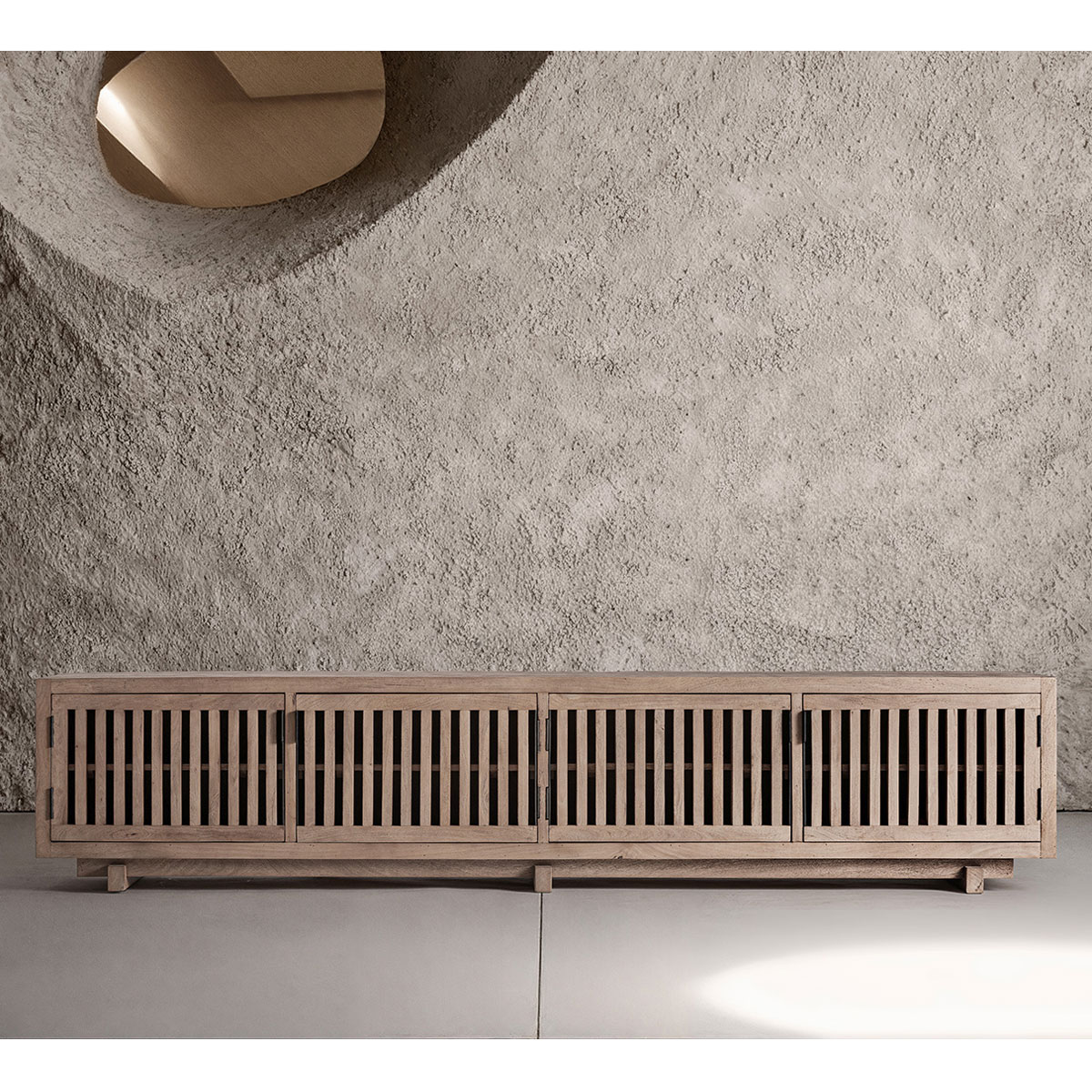 TV Möbel GÀBIA 253 cm Mangoholz hellbraun Kommode Lowboard