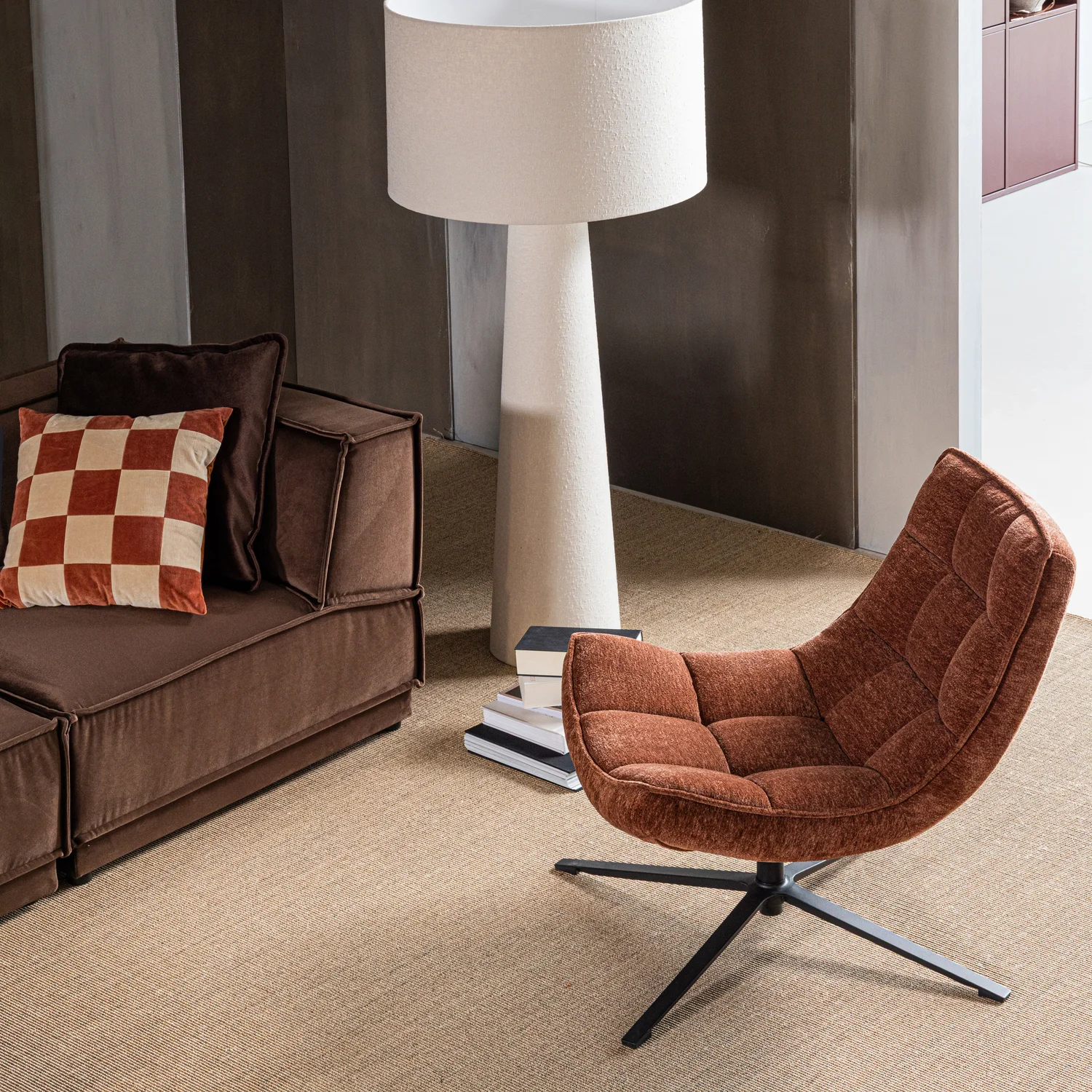 Drehsessel MAUDI drehbar Chenille braun Sessel