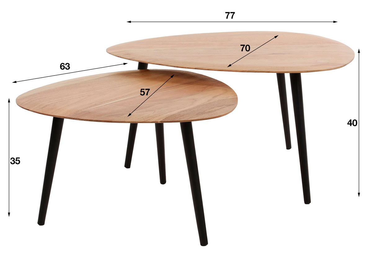 2er Set Beistelltisch organisch dreieckig Akazie massiv