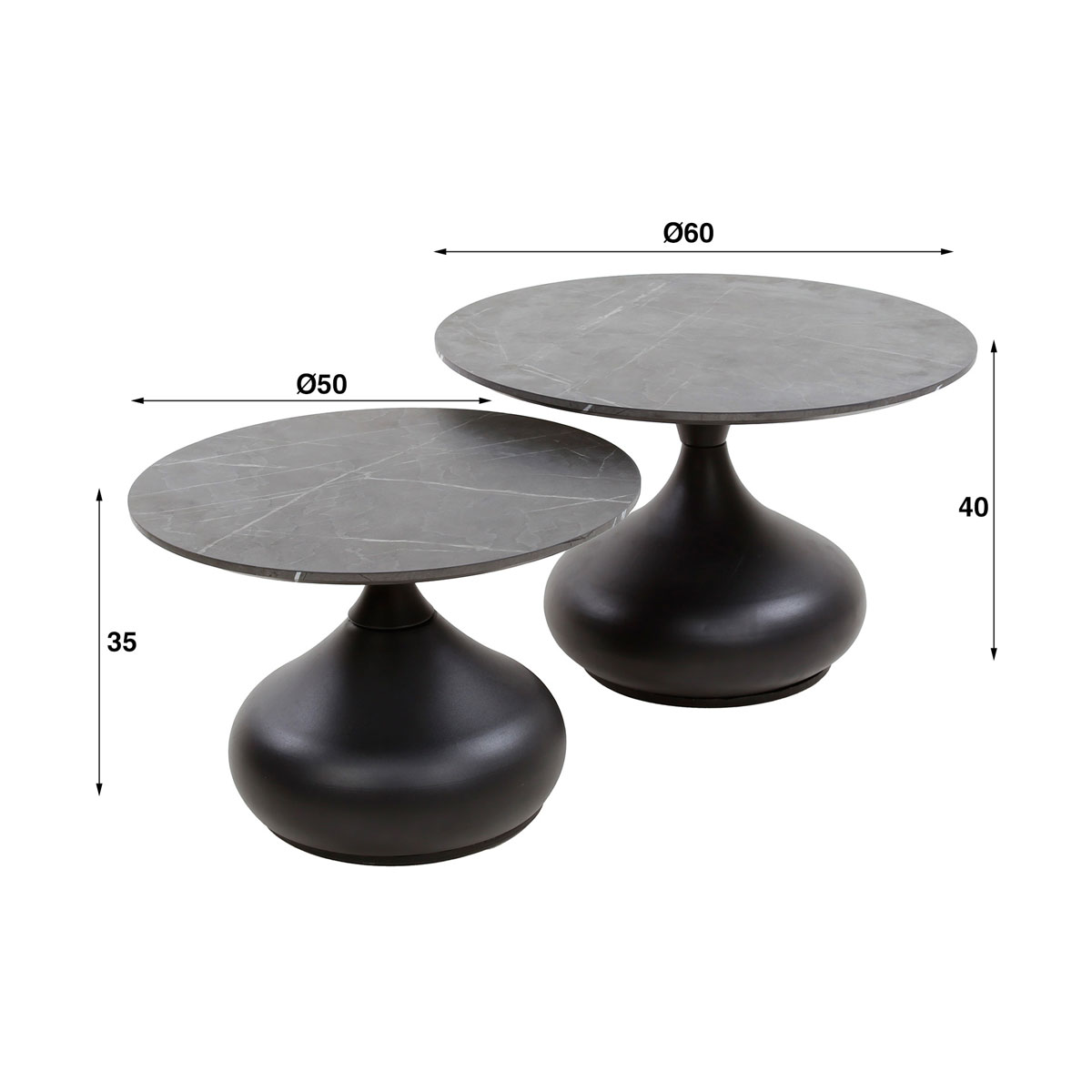 2er Set Couchtisch Hill trompetenform Melaminbeschichtung Keramikoptik