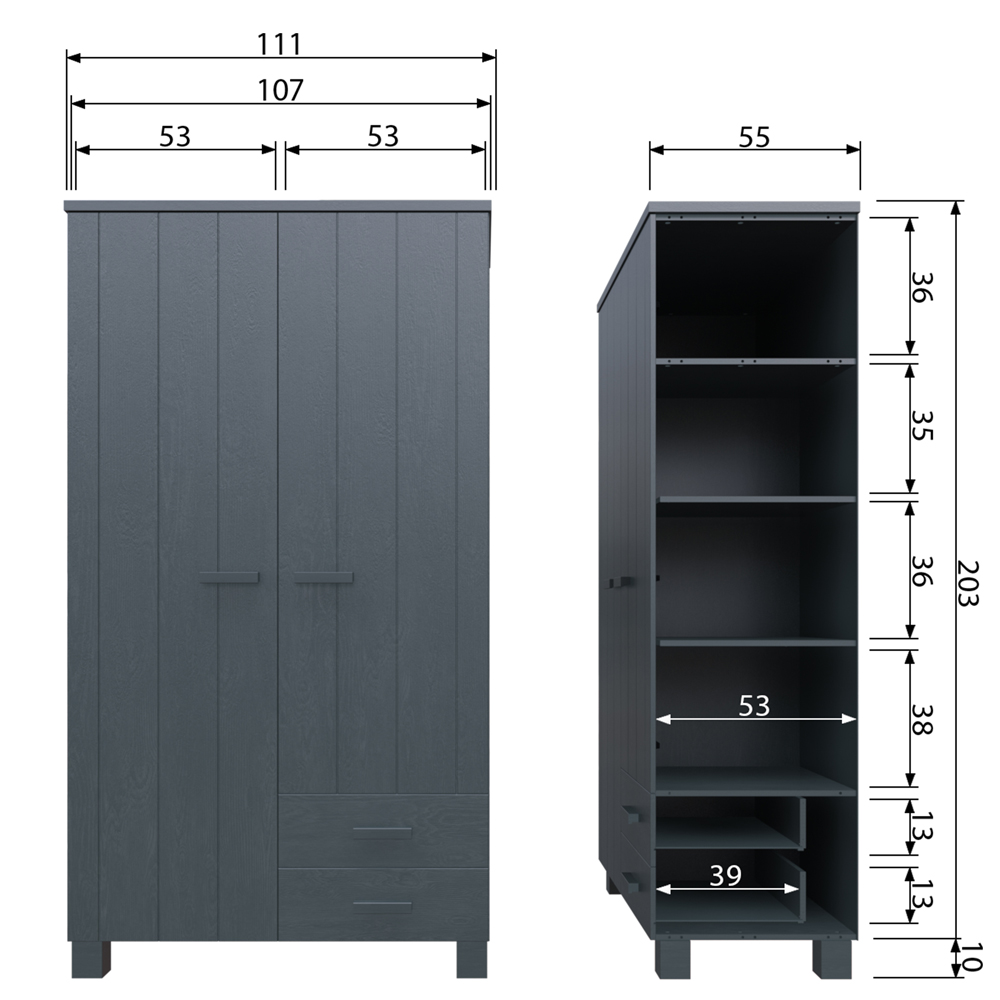 woood Kleiderschrank Dennis Schrank Kiefer betongrau grau