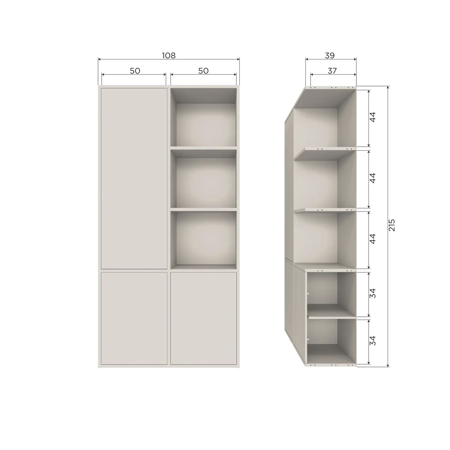 Schrank MEGGY links geschlossen 108 cm Holzschrank Kiefer Massiv staubgrau