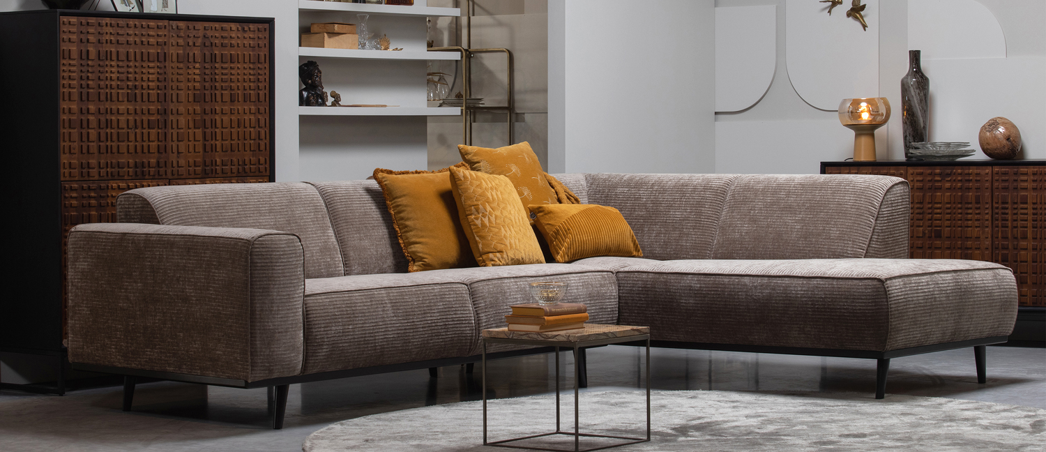 Ecksofa Statement Rib Cord taupe Chaiselongue rechts