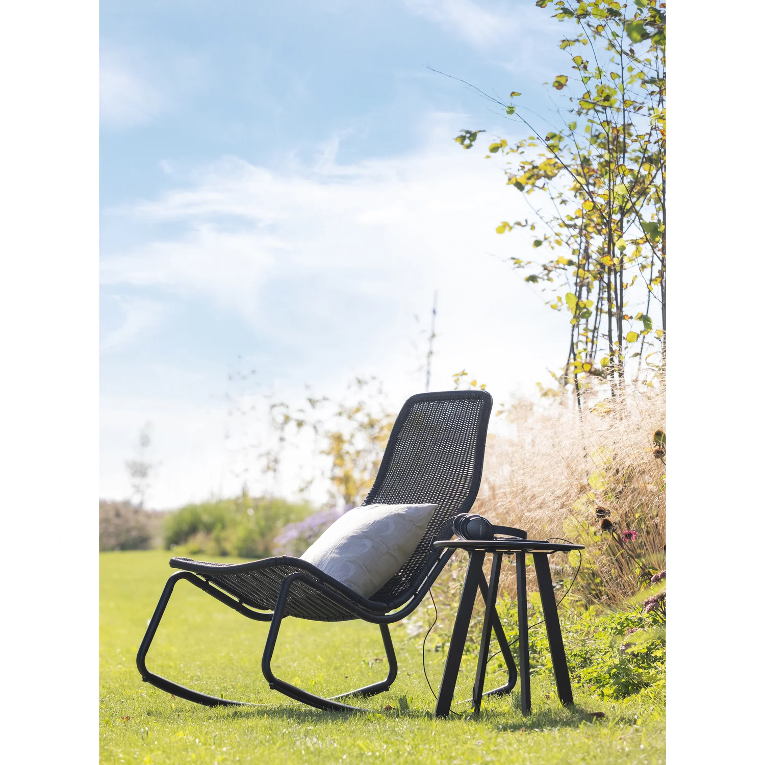 Outdoor Schaukelstuhl Gartenstuhl TOM Metall Kunstrattan schwarz