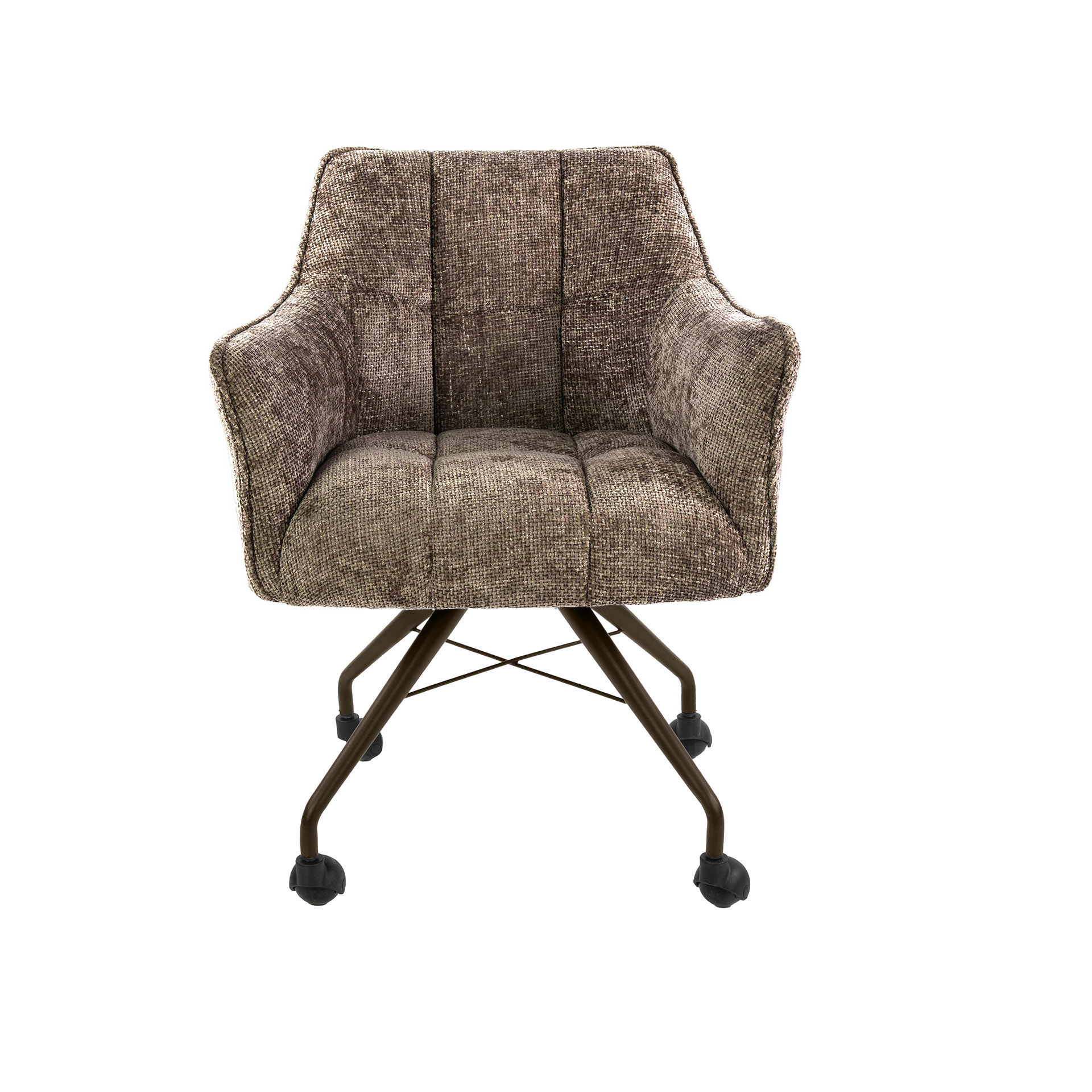 2er Set Armlehnstuhl Fino auf Rollen Chenille champagner Beine braun