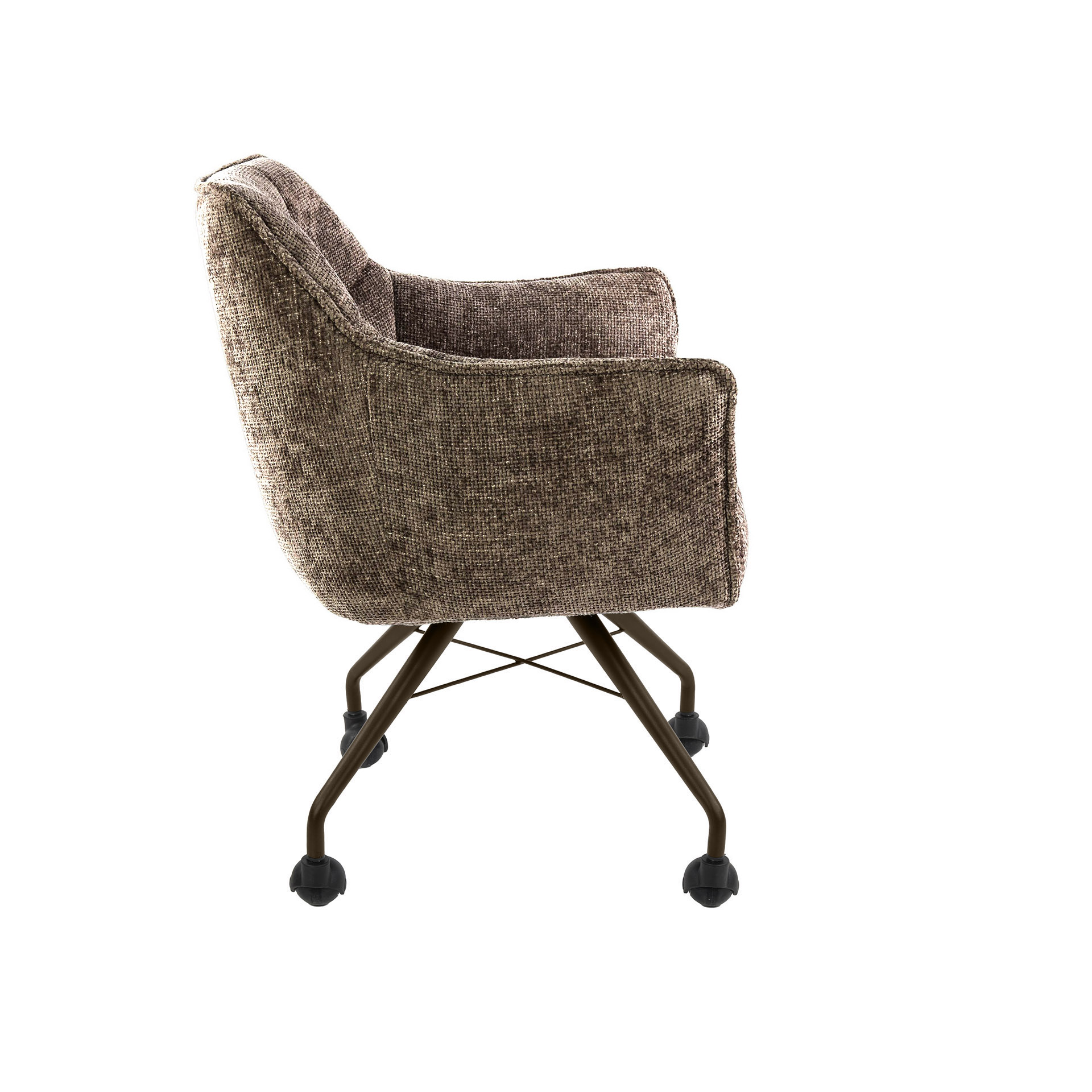 2er Set Armlehnstuhl Fino auf Rollen Chenille champagner Beine braun