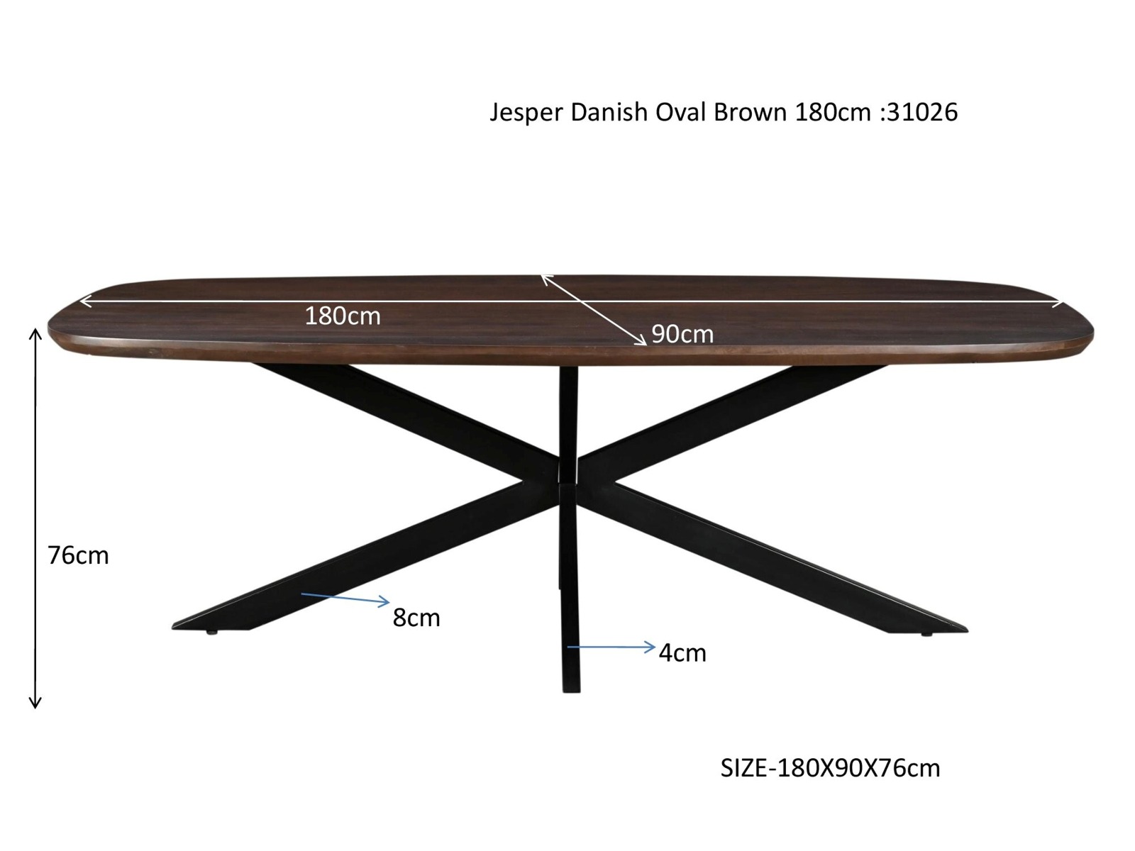 Esstisch Jesper Danish oval 180 x 90 cm Mangoholz braun  