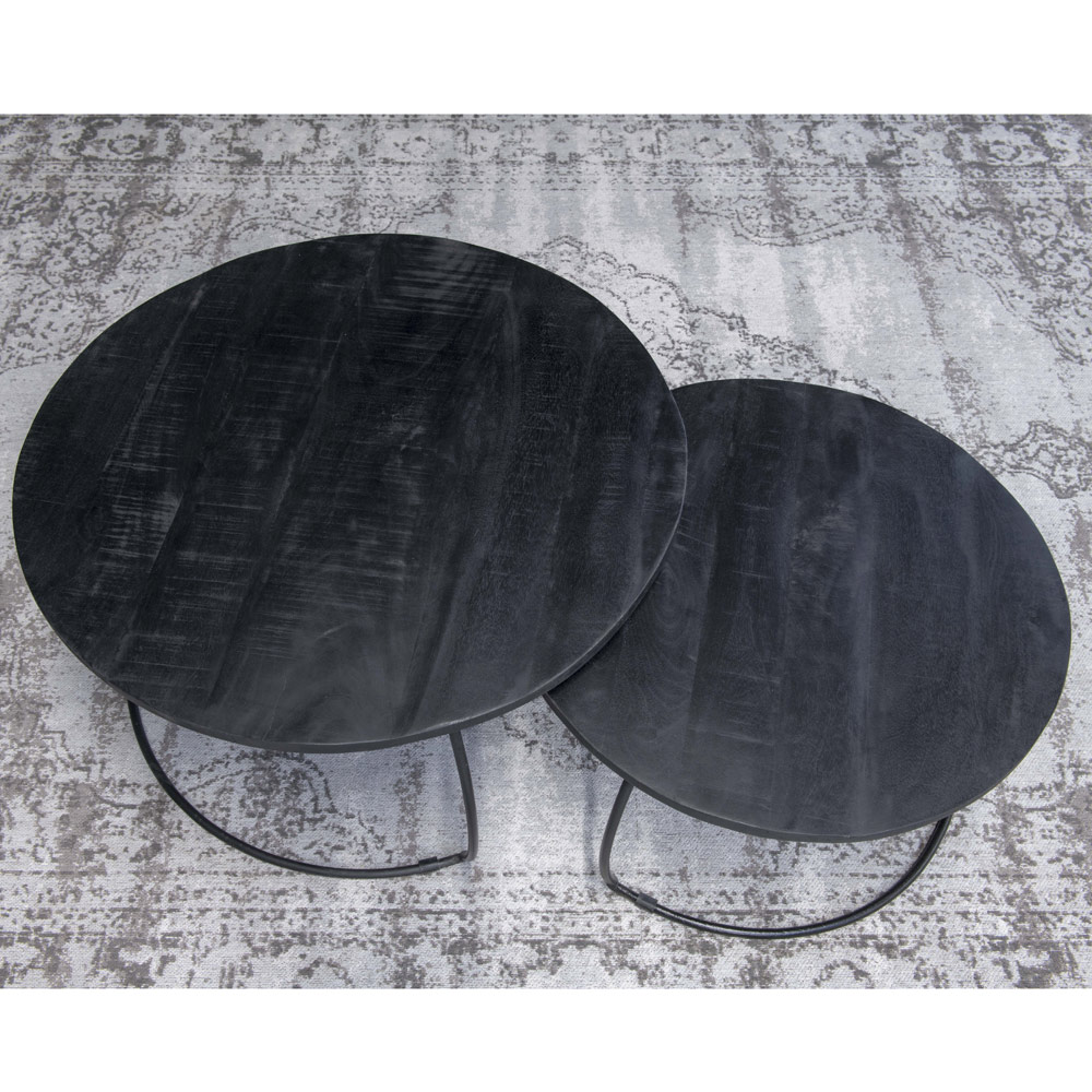 2er Set Couchtisch Emma Mangoholz Metall schwarz