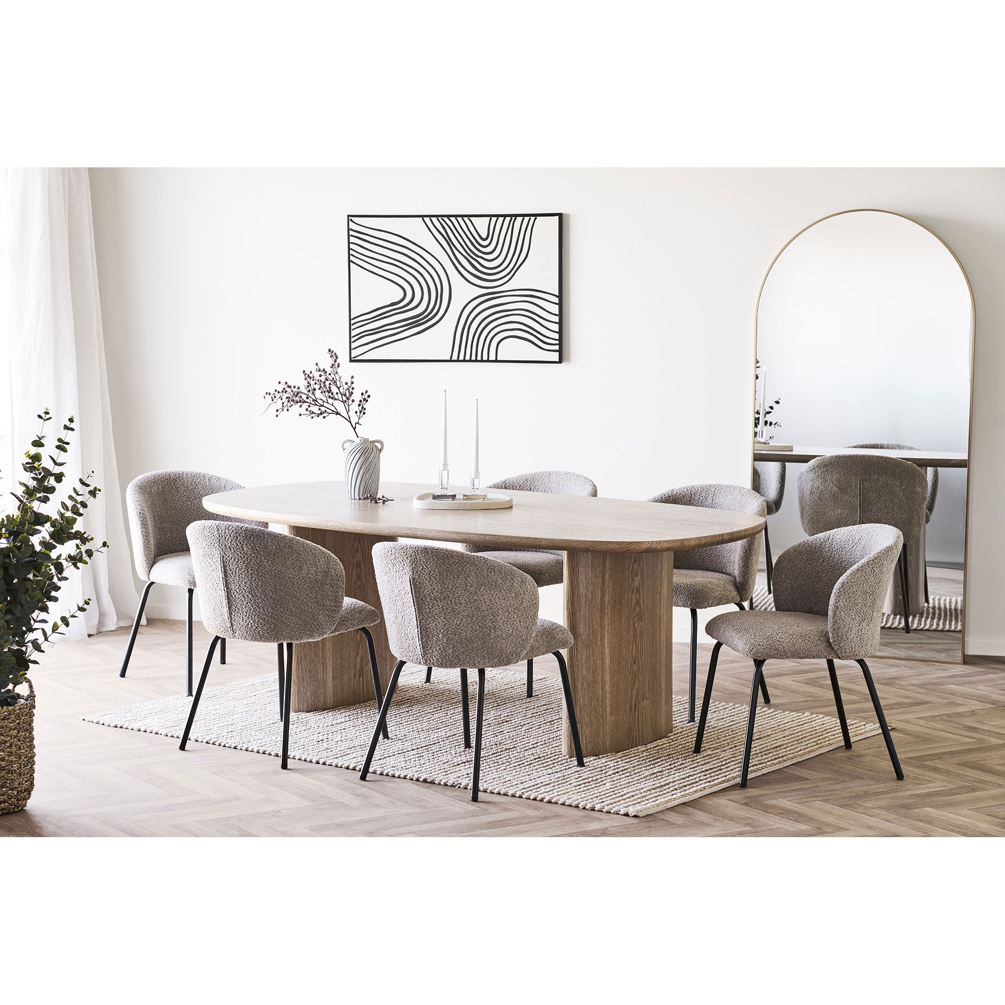 2er Set Esstischstuhl SOPHIE Bouclé beige Dinnerstuhl