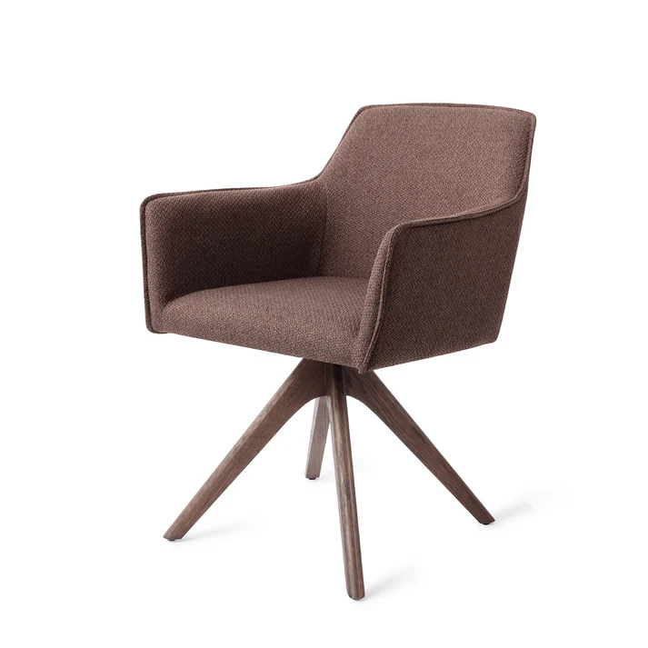 Esszimmerstuhl HOFU drehbar – Potters Clay mit Gestell in Eiche wallnussfarben