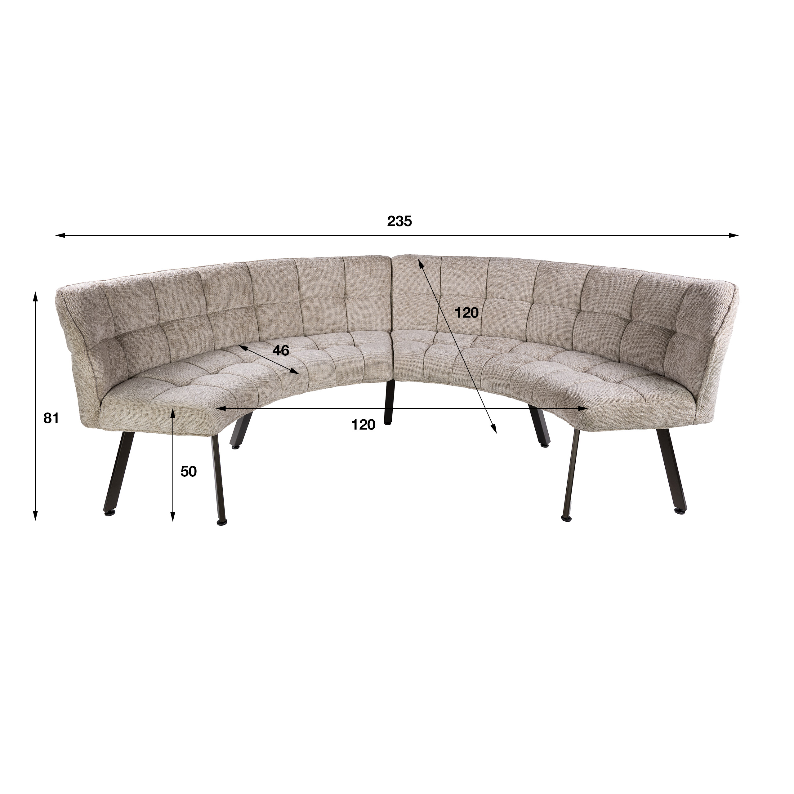 Runde Esszimmerbank FINO 235 cm Stoff sand