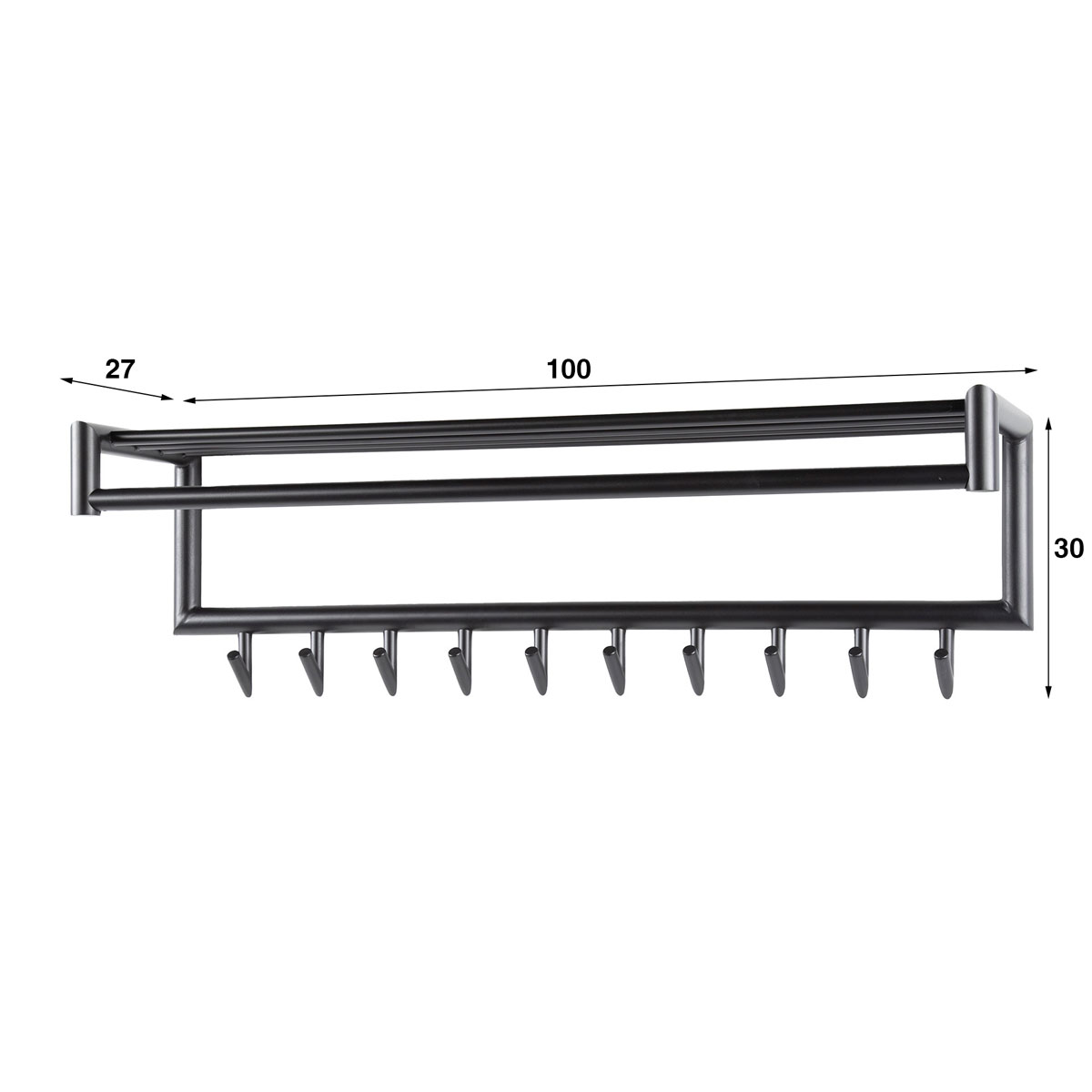 Wandgarderobe B 100 cm 10 Haken Metall dunkelgrau matt
