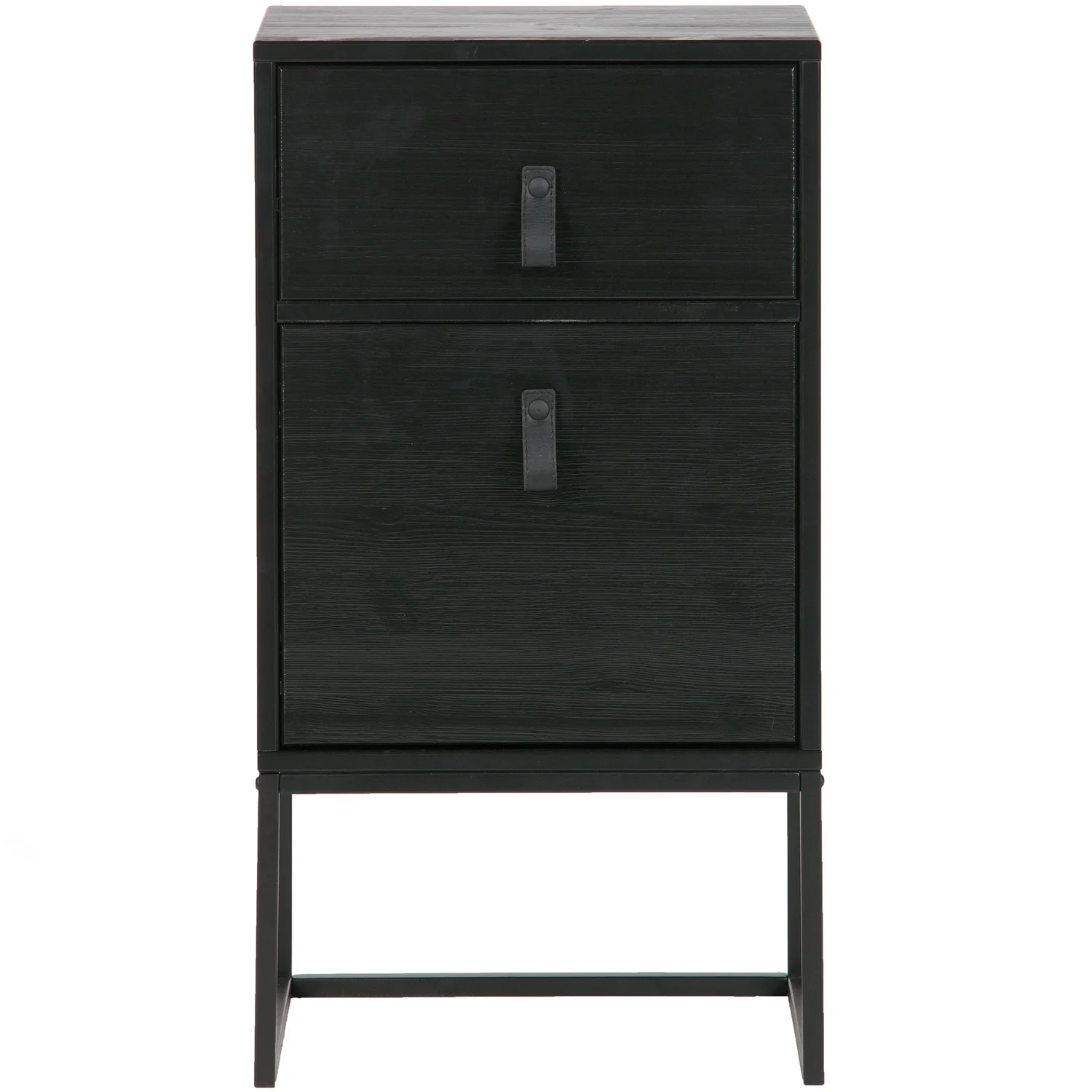 Nachtschränkchen ZOLA H 74 cm mit Schublade und Tür  Metall Kiefernholz schwarz