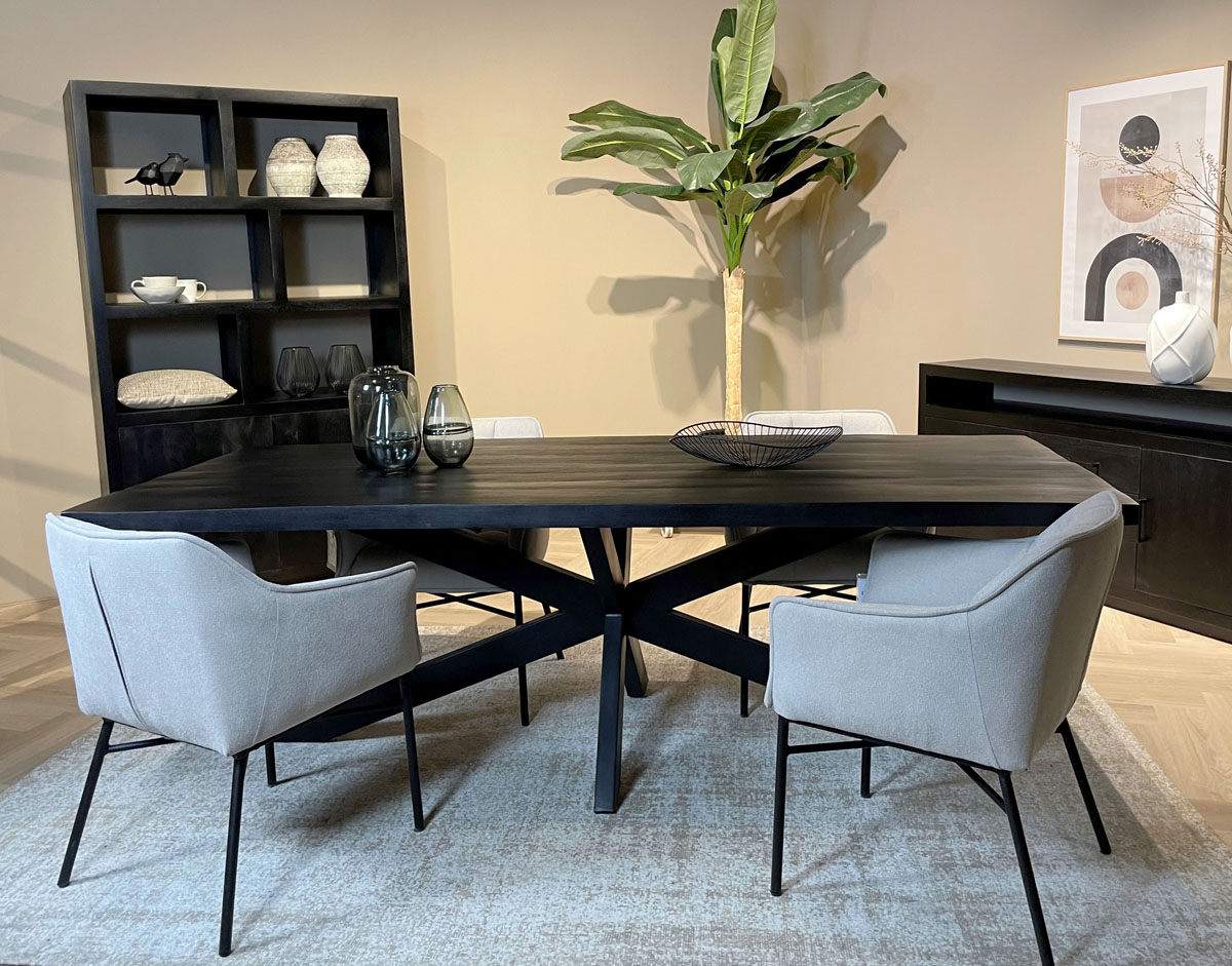 Esstish Spider 220 x 100 cm Mango Holz schwarz