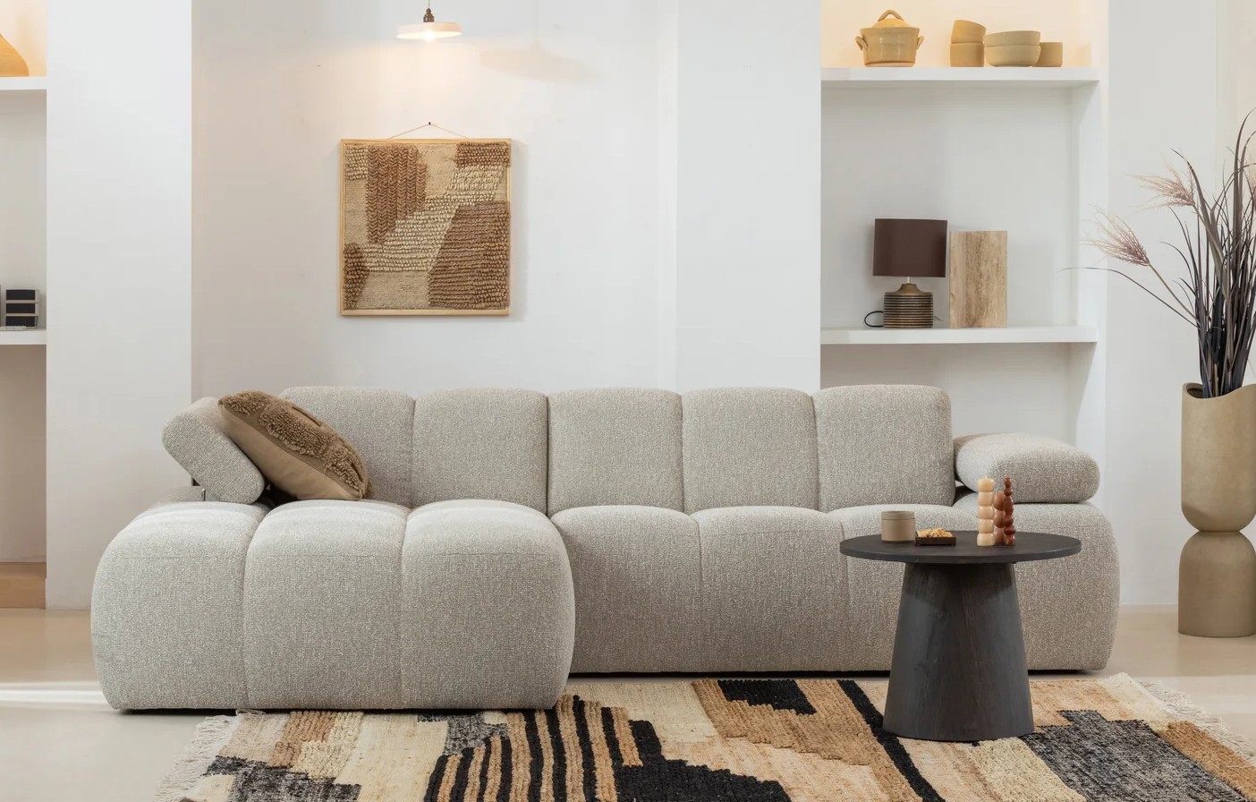 woood Chaiselongue Sofa MOJO links Bouclé beige melange