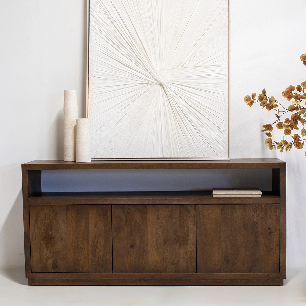 Sideboard Luxor 180 cm mit 3 Türen Kommode Mango Massivholz dunkelbraun
