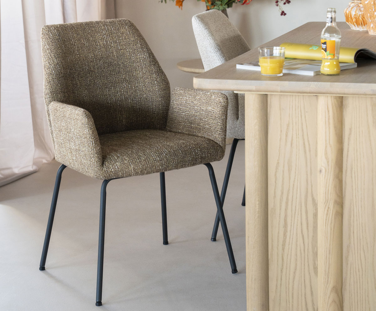 Esszimmer Stuhl Indy Vierfußstuhl Metall Stoff senffarben