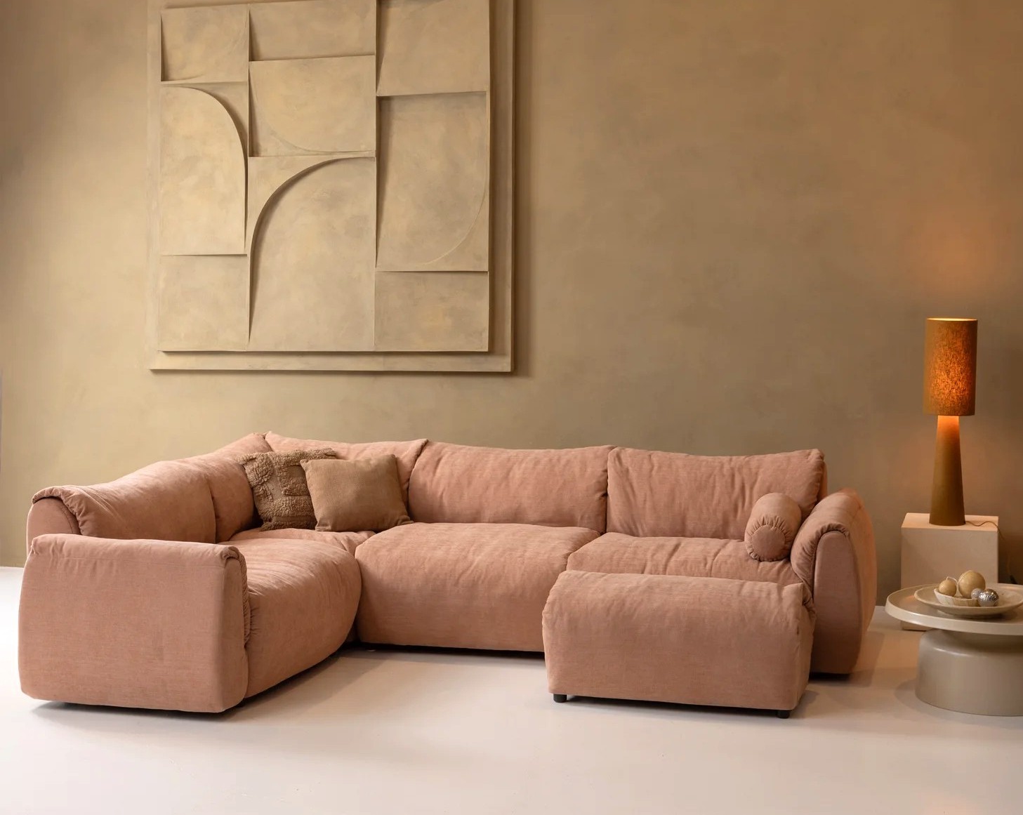 woood Ecksofa BAGGY Webstoff Chinelle altrosa Chaiselongue links
