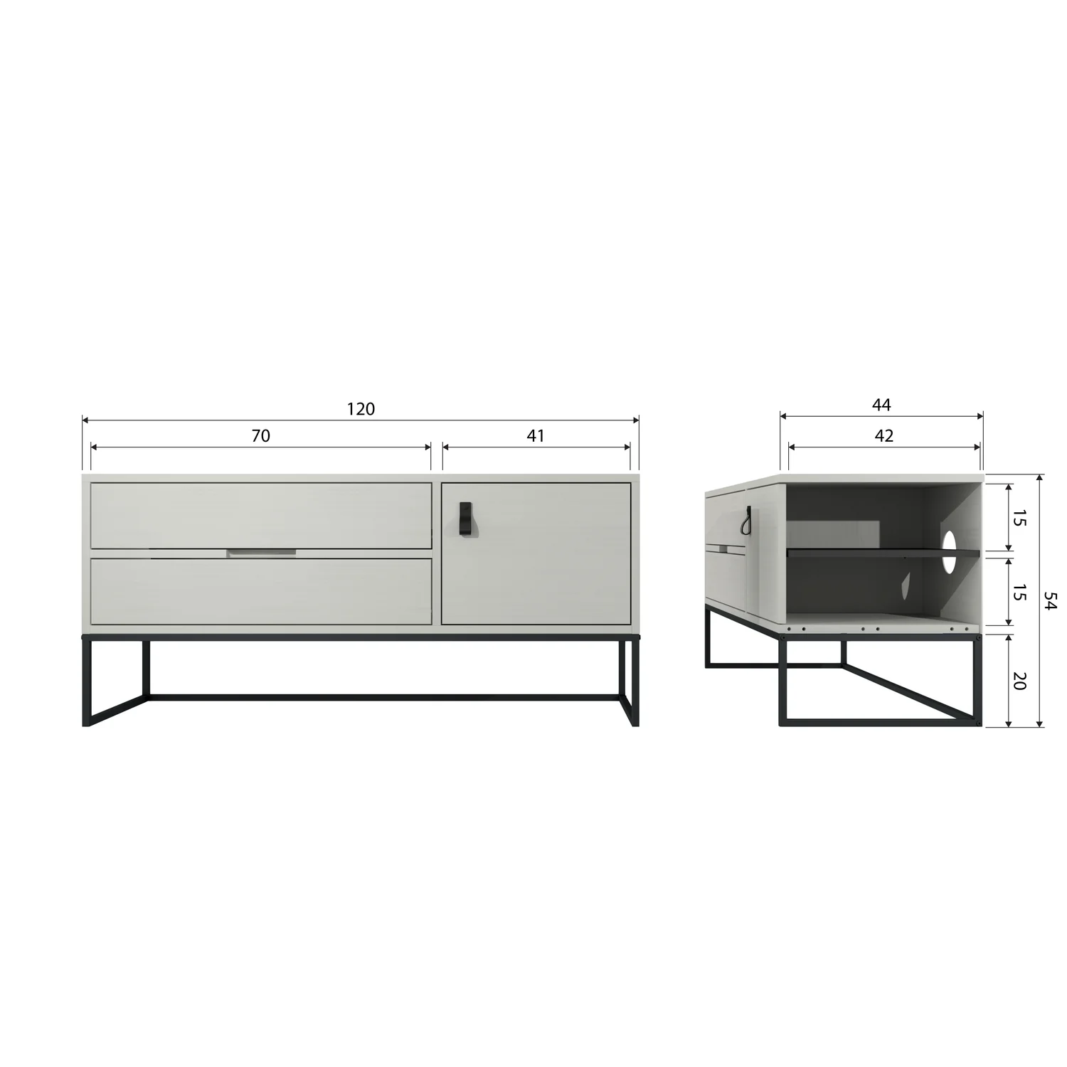 TV Möbel Lowboard SILAS 150 cm Kiefernholz staubgrau Metall