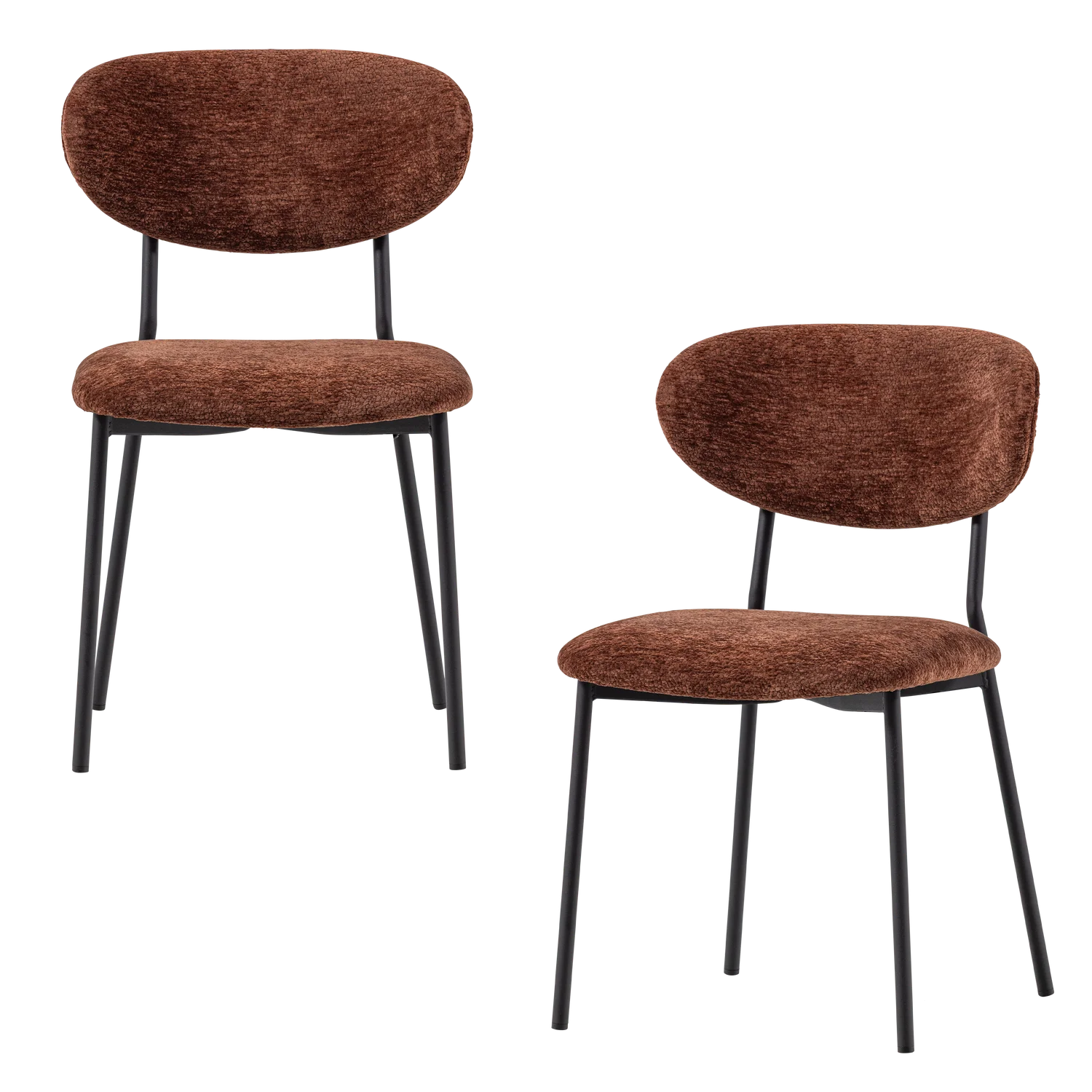 2er Set Esszimmerstuhl KJELD Struktur Chenille braun