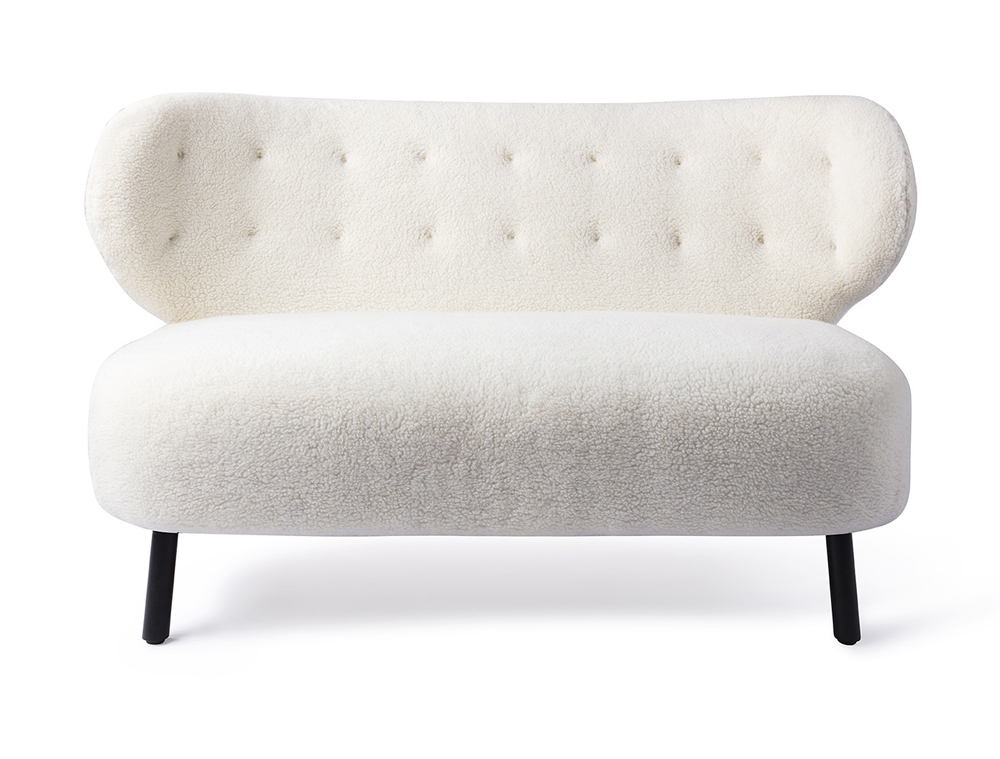 Retro Lounge Sofa Bank Kita cream Teddy Stoff