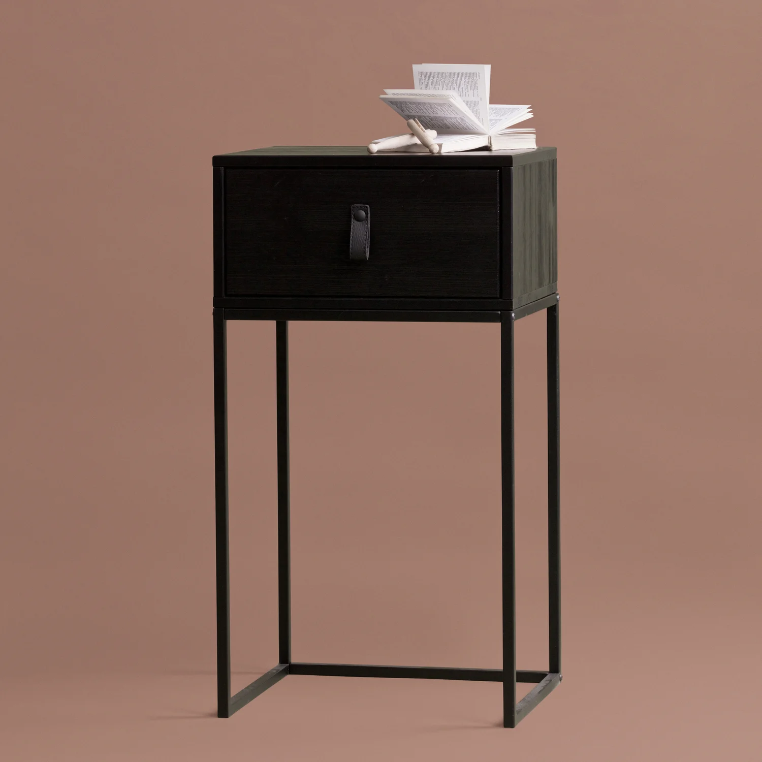 Nachtschränkchen ZOLA H 74 cm mit Schublade Metall Kiefernholz schwarz