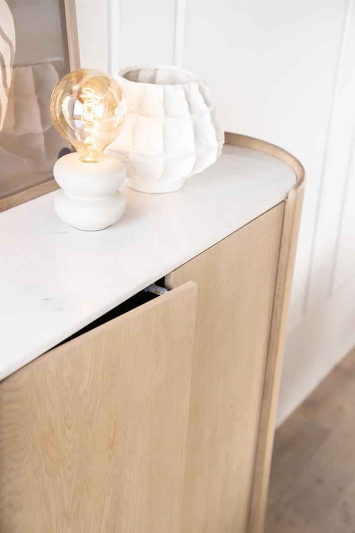 Highboard Don mit 2 Türen Eiche Holz Furnier hellbraun Marmor