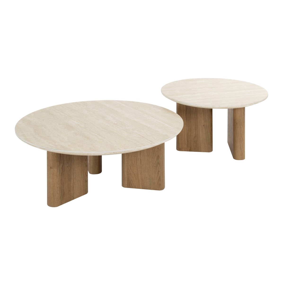 2´er Set Couchtisch VENEZIA rund Keramik Travertin Optik beige