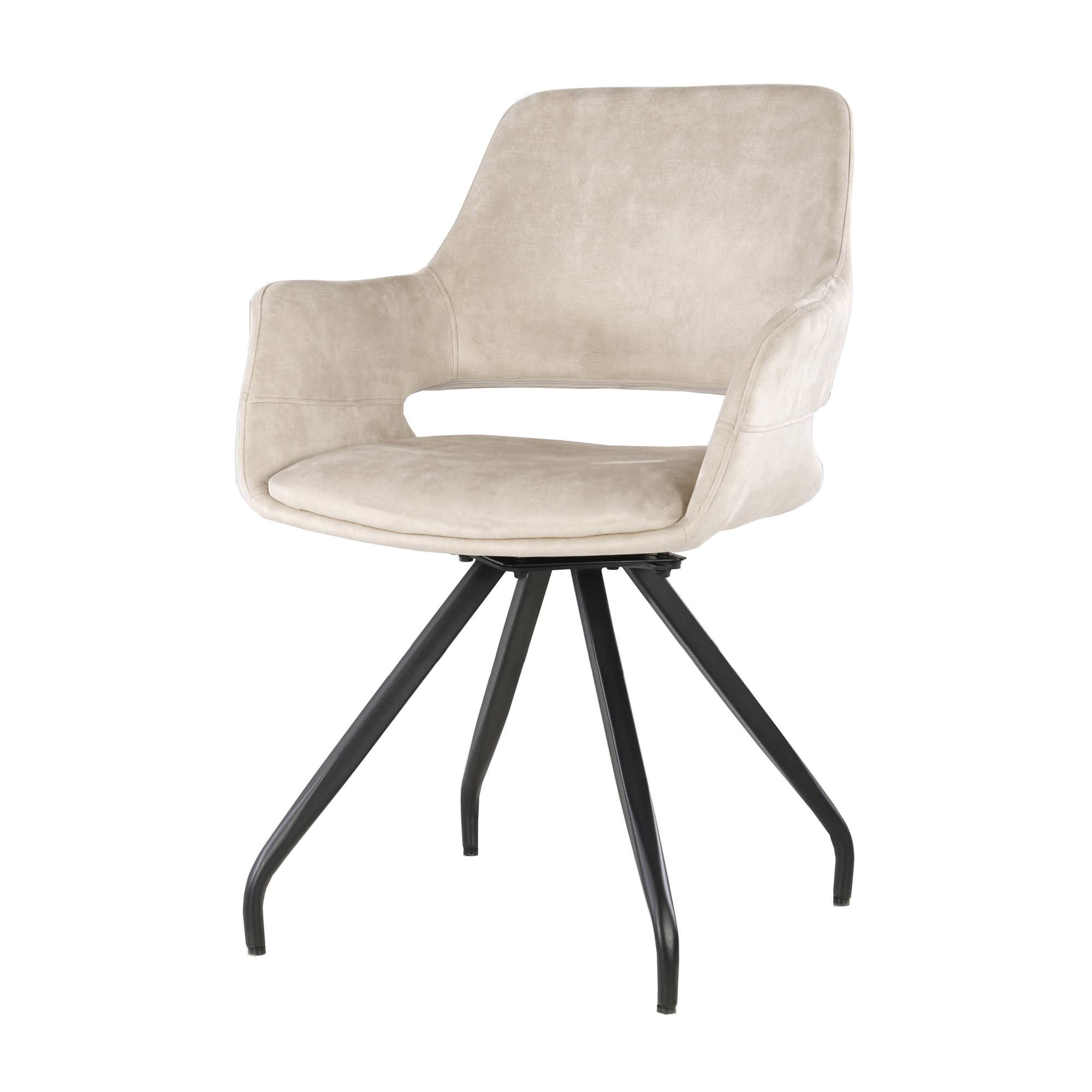 Esszimmerstuhl Capp Drehstuhl Stuhl mit Armlehnen Stoff Samt Beige
