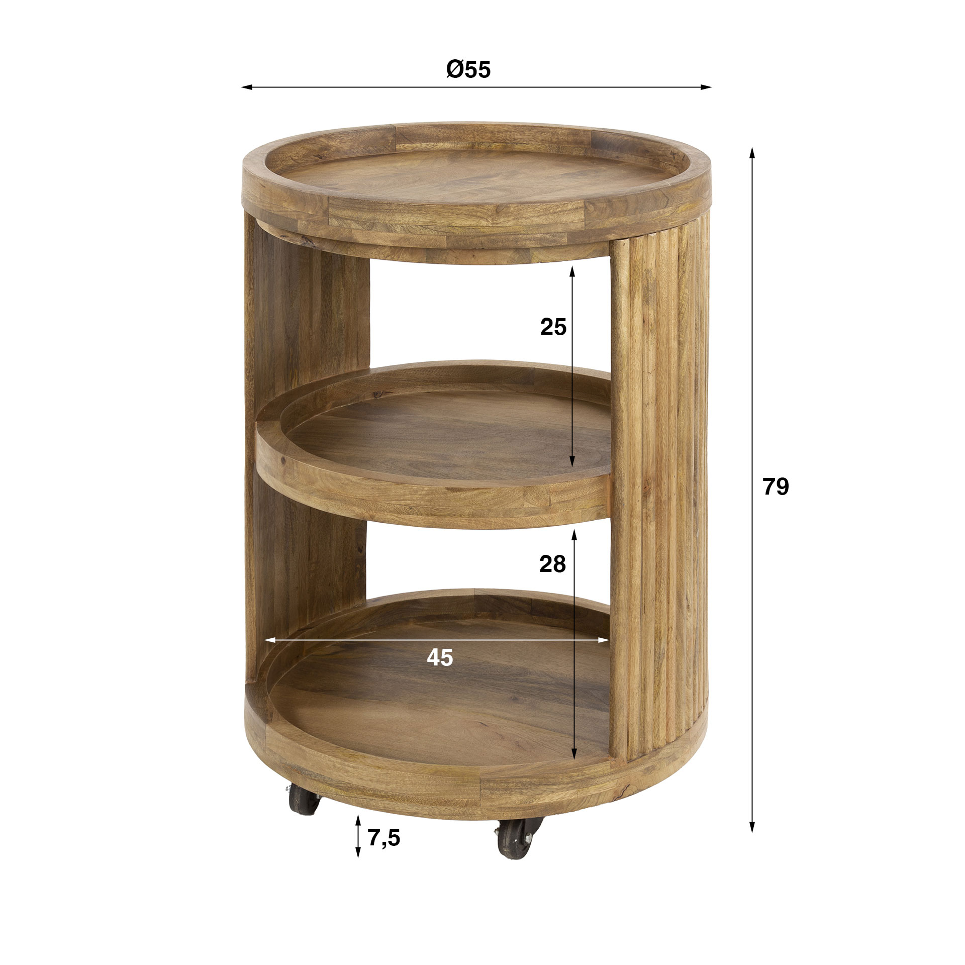 Weintrolley SWELL mit Tablett Mango Massivholz sand Trolley auf Rollen Beistelltisch 