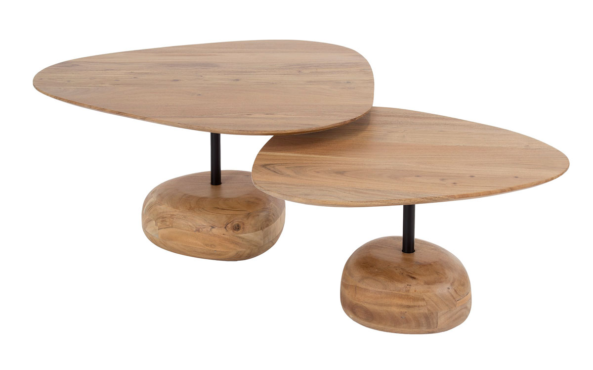 2er Set Couchtisch Dreieckform Akazie natur  