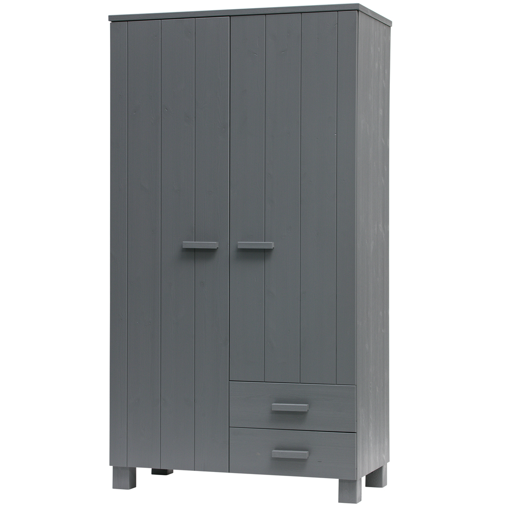woood Kleiderschrank Dennis Schrank Kiefer Stahlgrau grau