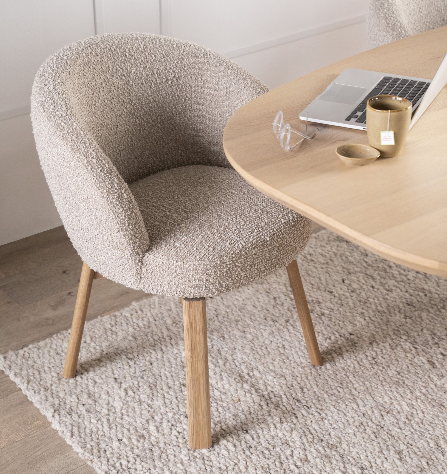 Esszimmerstuhl drehbar Livia Drehstuhl Eichenholz Stoff taupe