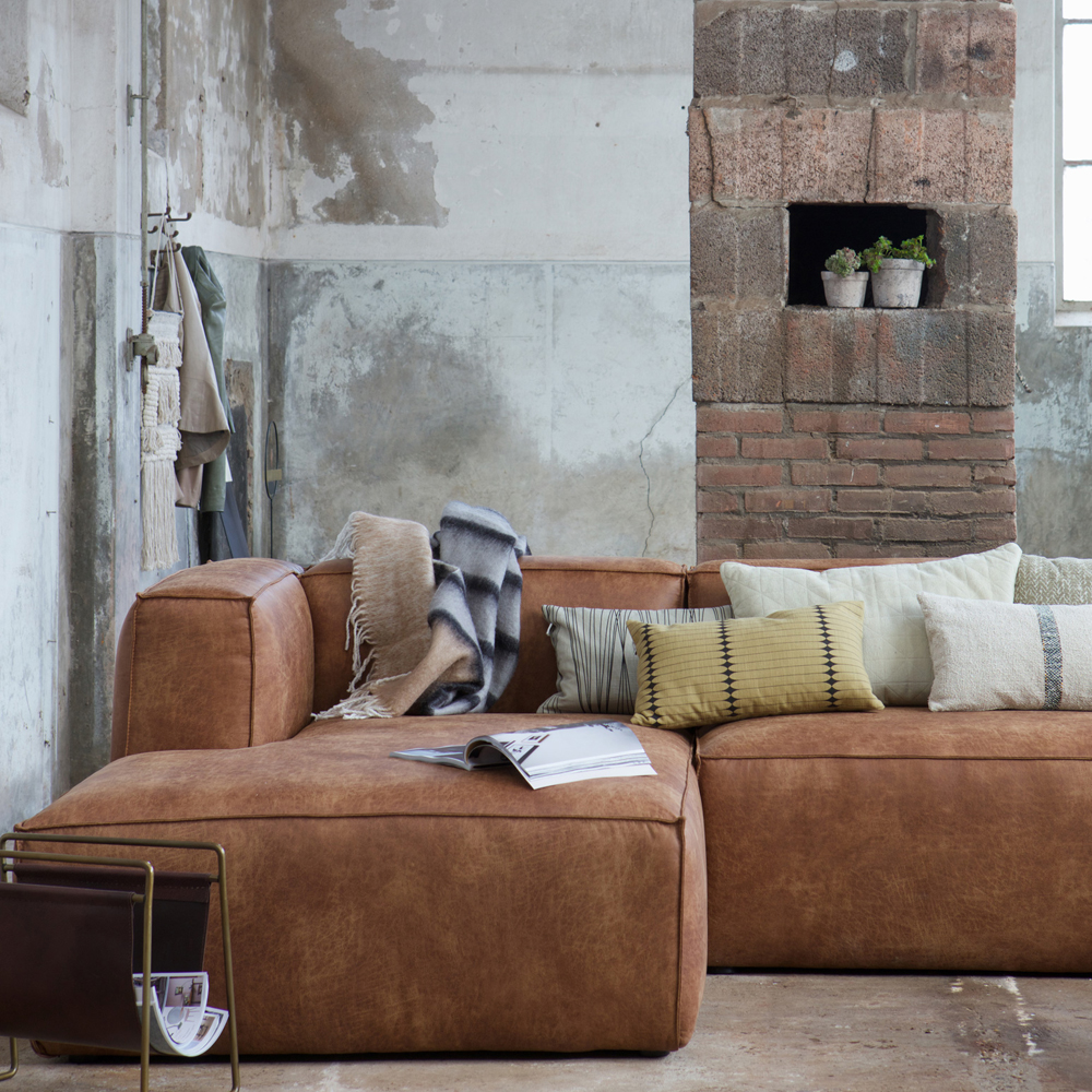 woood Ecksofa Sofa BEAN recyceltes Leder cognac links