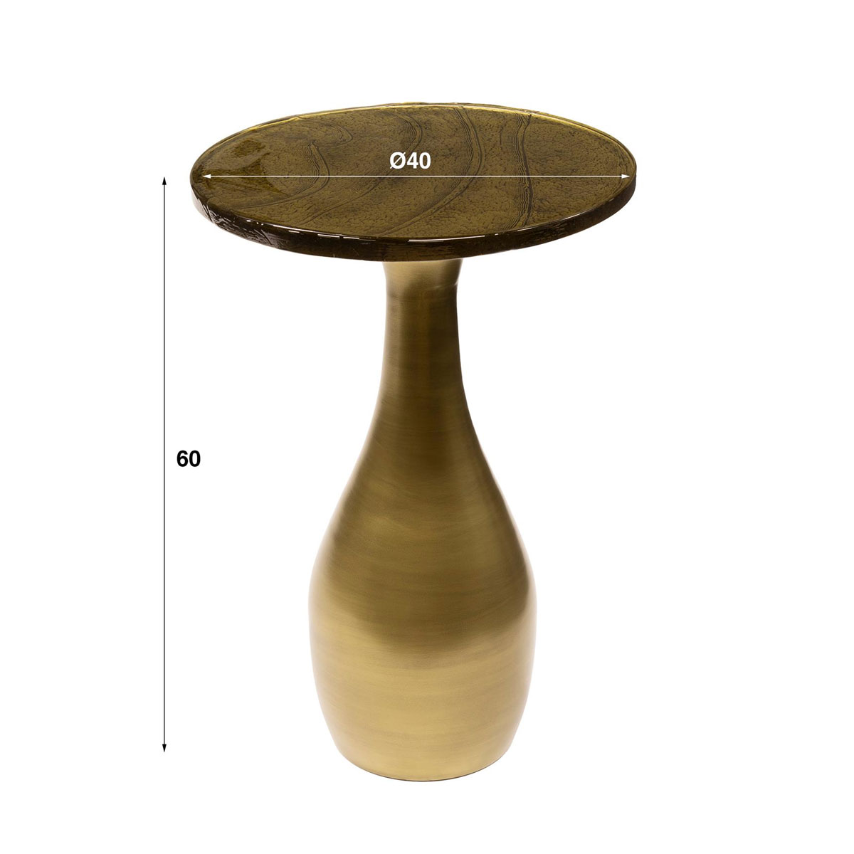 Beistelltisch Drop Ellipse M Metall Glas Gold antik Finish