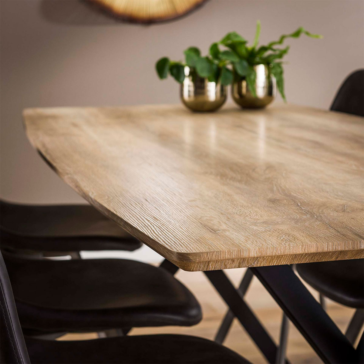 Esstisch Textur oval 190 x 90 cm MDF beschichtet Eiche 3D antik