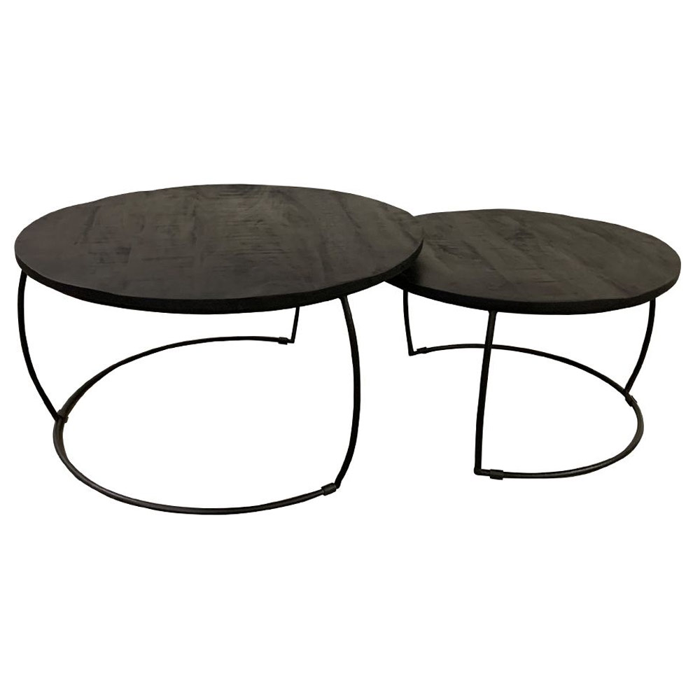 2er Set Couchtisch Emma Mangoholz Metall schwarz