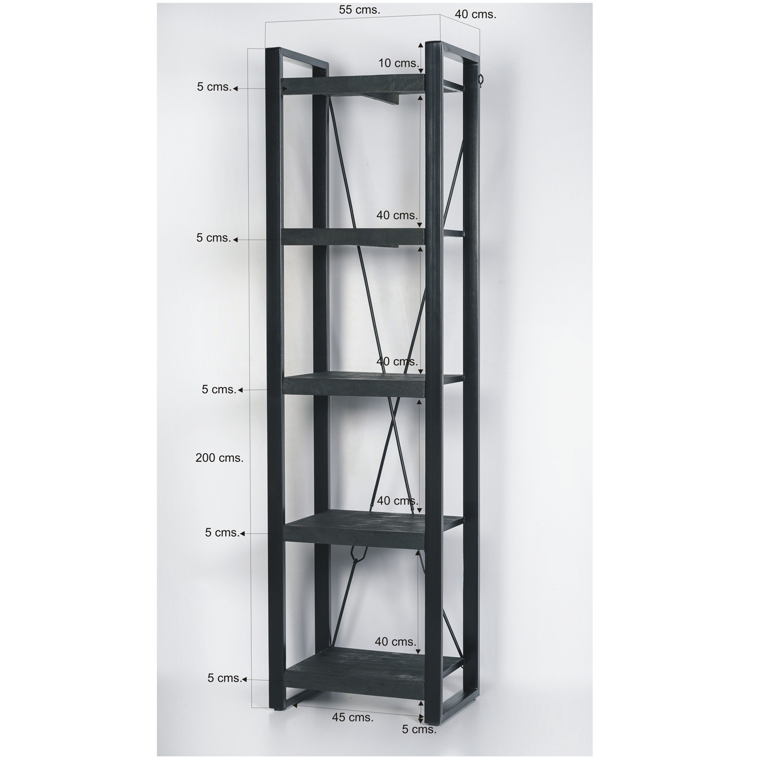 Regal Bücherregal Norris 55 cm Mango Massivholz Metall schwarz