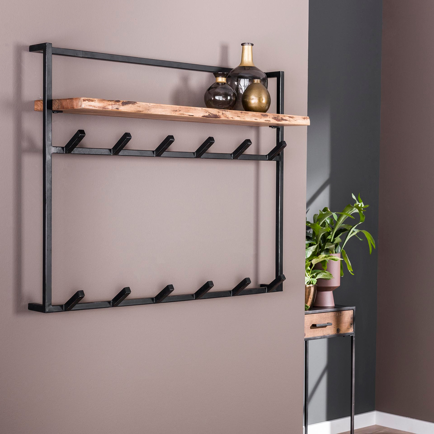 Wandgarderobe B 100 cm 12 Haken mit Hutablage