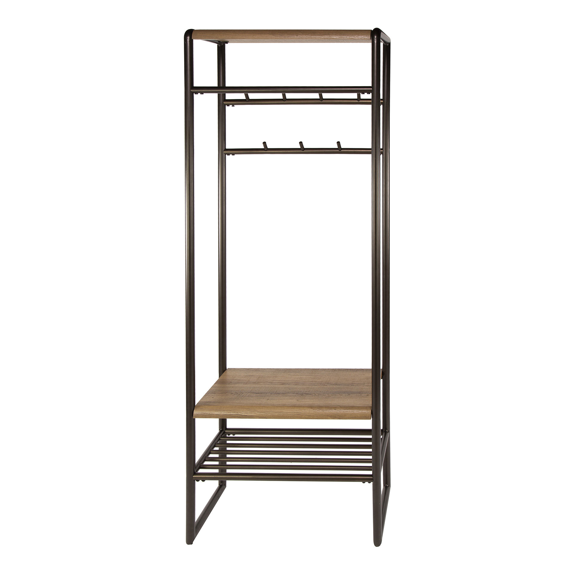 Standgarderbobe SANOS H 185 cm mit 7 Haken Hutablage Eichenoptik Stange Metall bronze