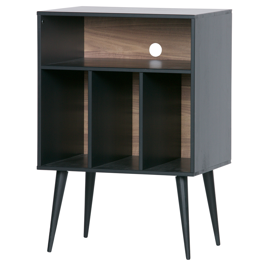 HIFI Schrank James LP Regal Kommode Nussbaum Dekor Kiefer Massivholz