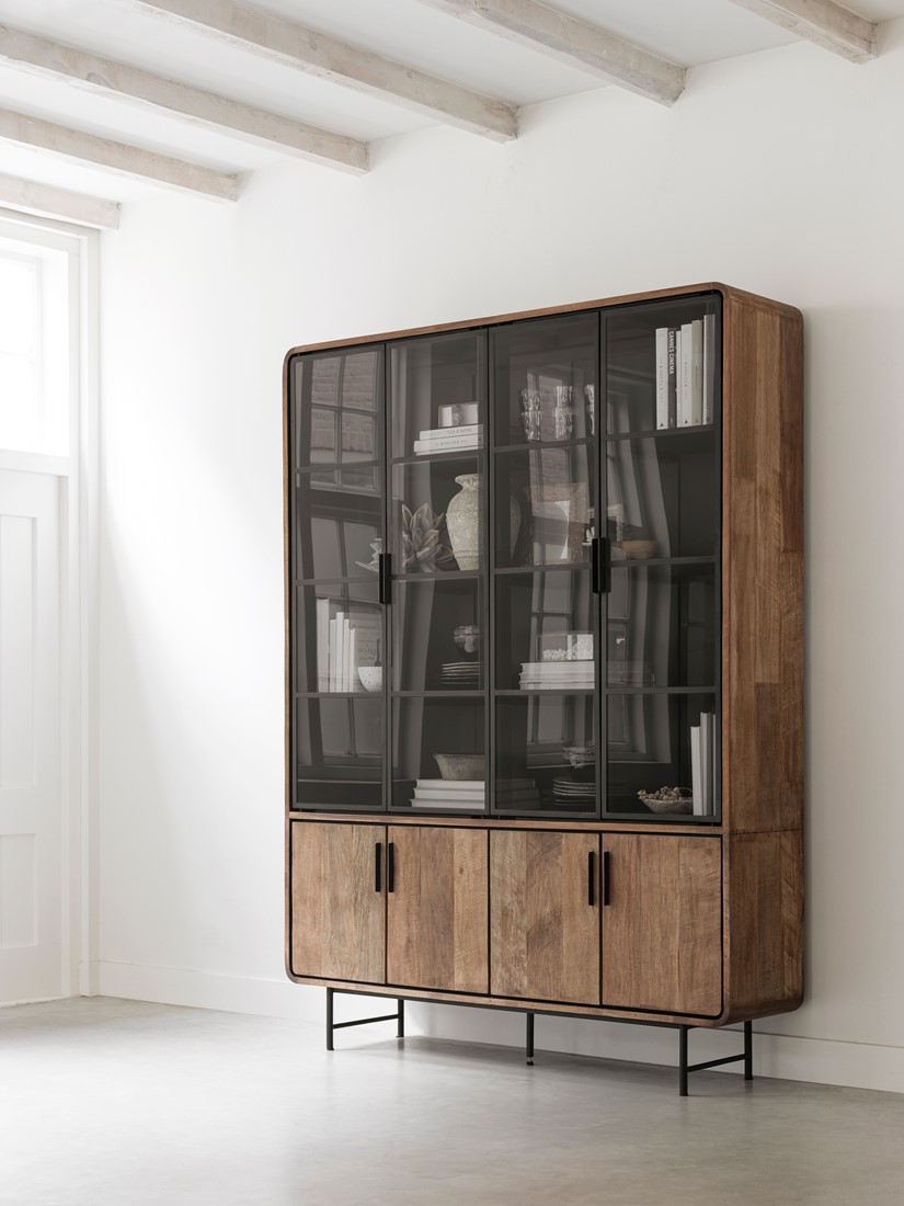 Vitrine Vitrinenschrank Evo H 220 cm recyceltes Teakholz Metall