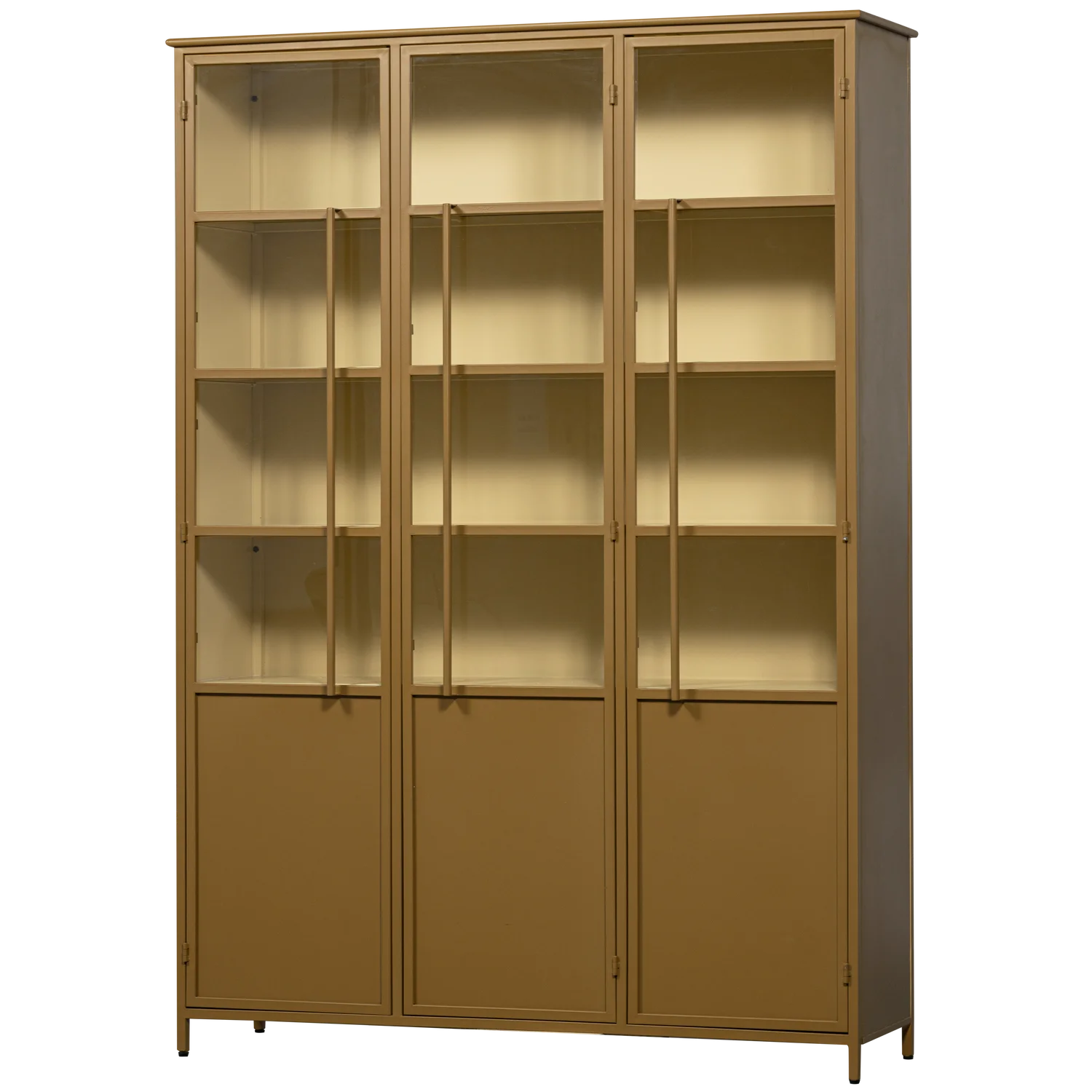 Vitrine Schrank EXHIBIT XL 3-türig Metall matt honiggelb