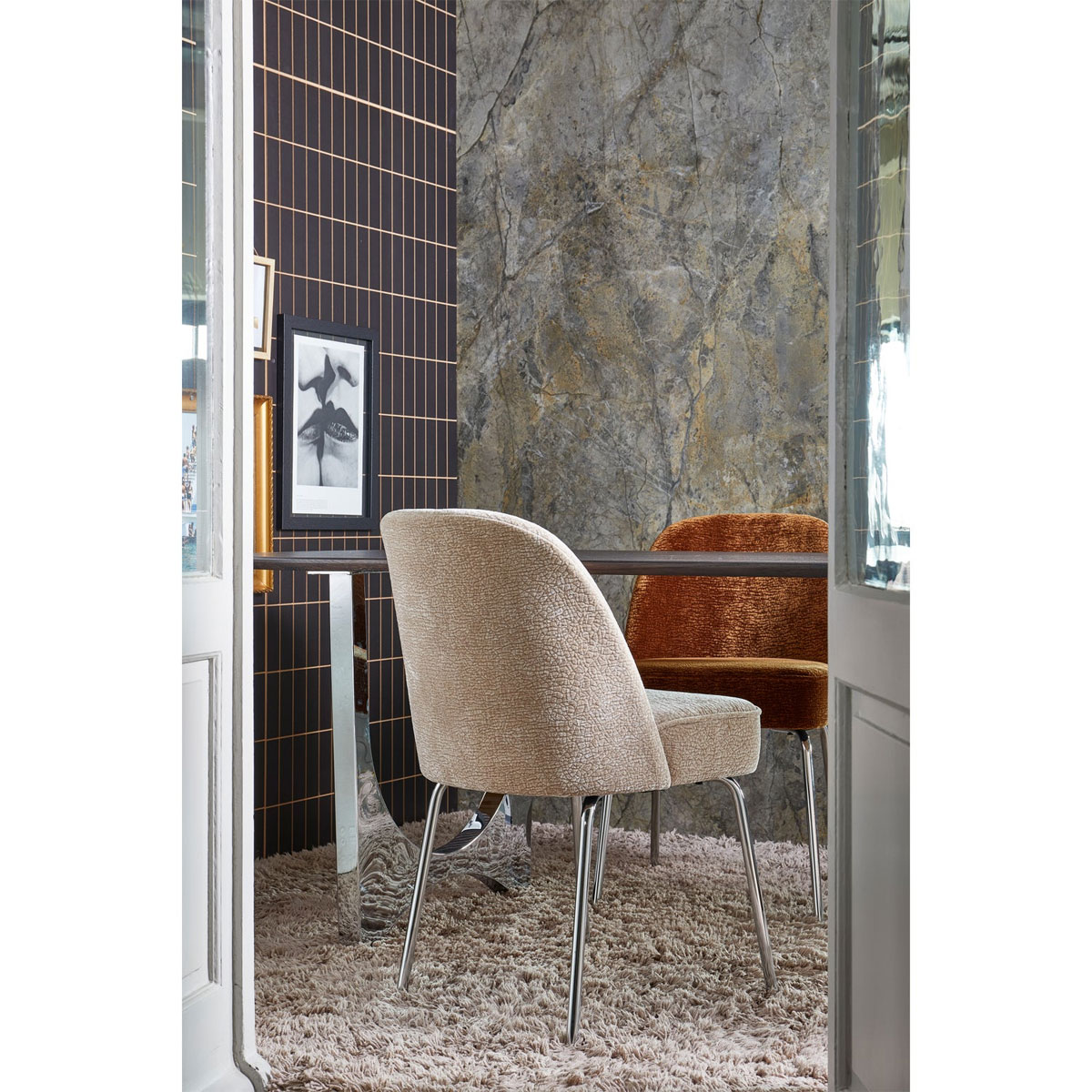 Esszimmerstuhl Vogue Chromebeine 3D Chenille sand