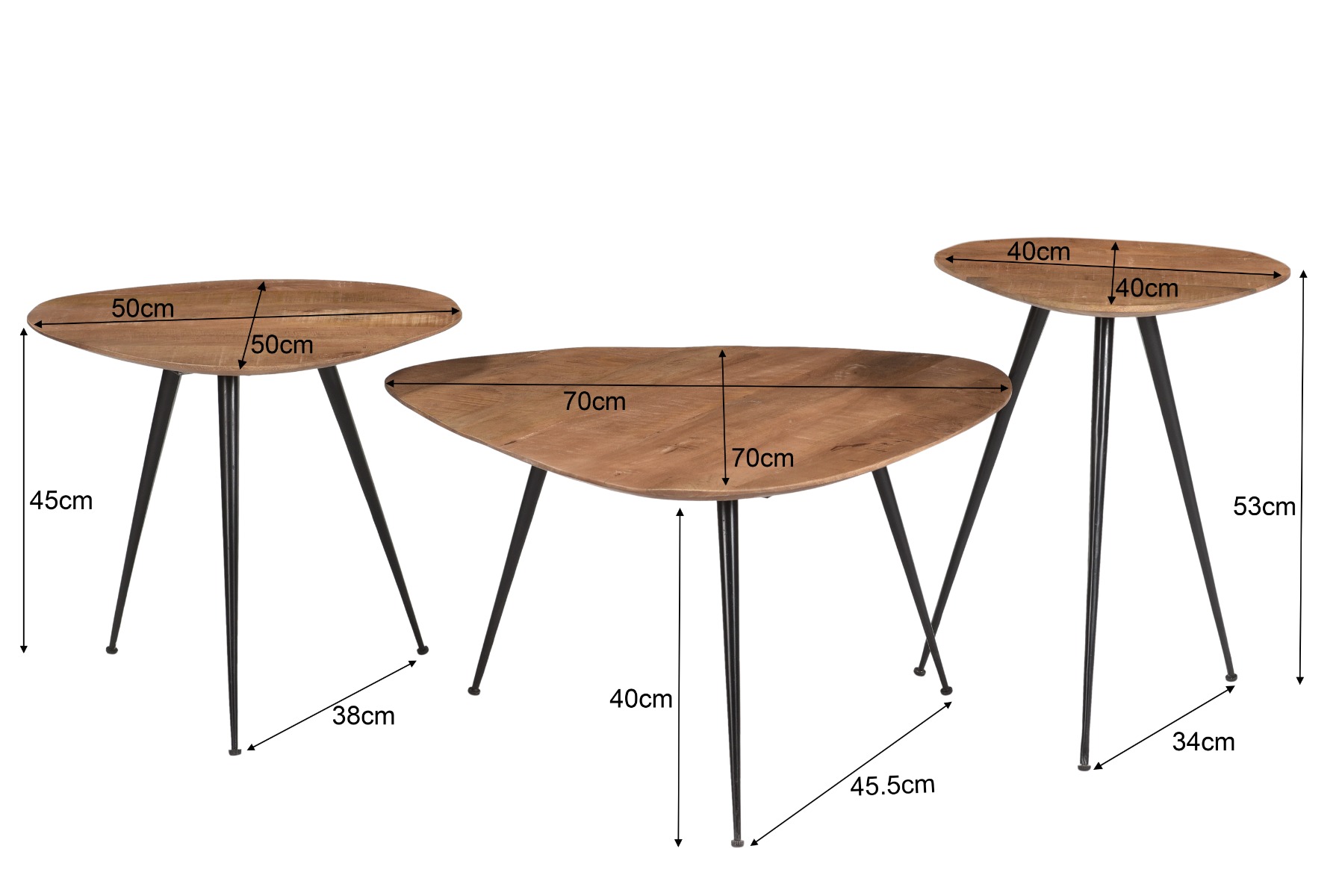 3er Set Couchtisch Loua Hartholz braun  