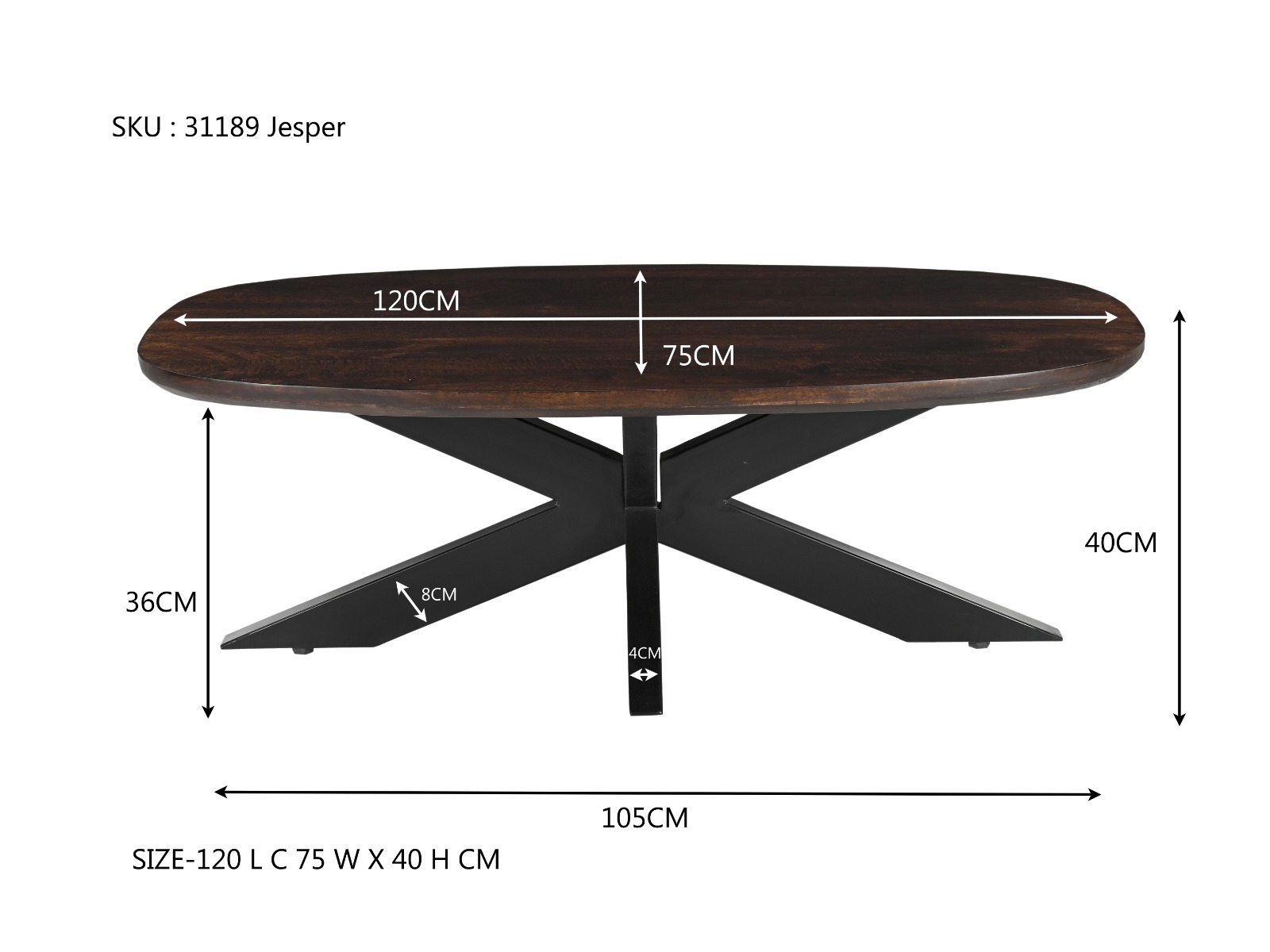 Couchtisch Sofatisch Jesper 120 x 75 cm Mangoholz braun  