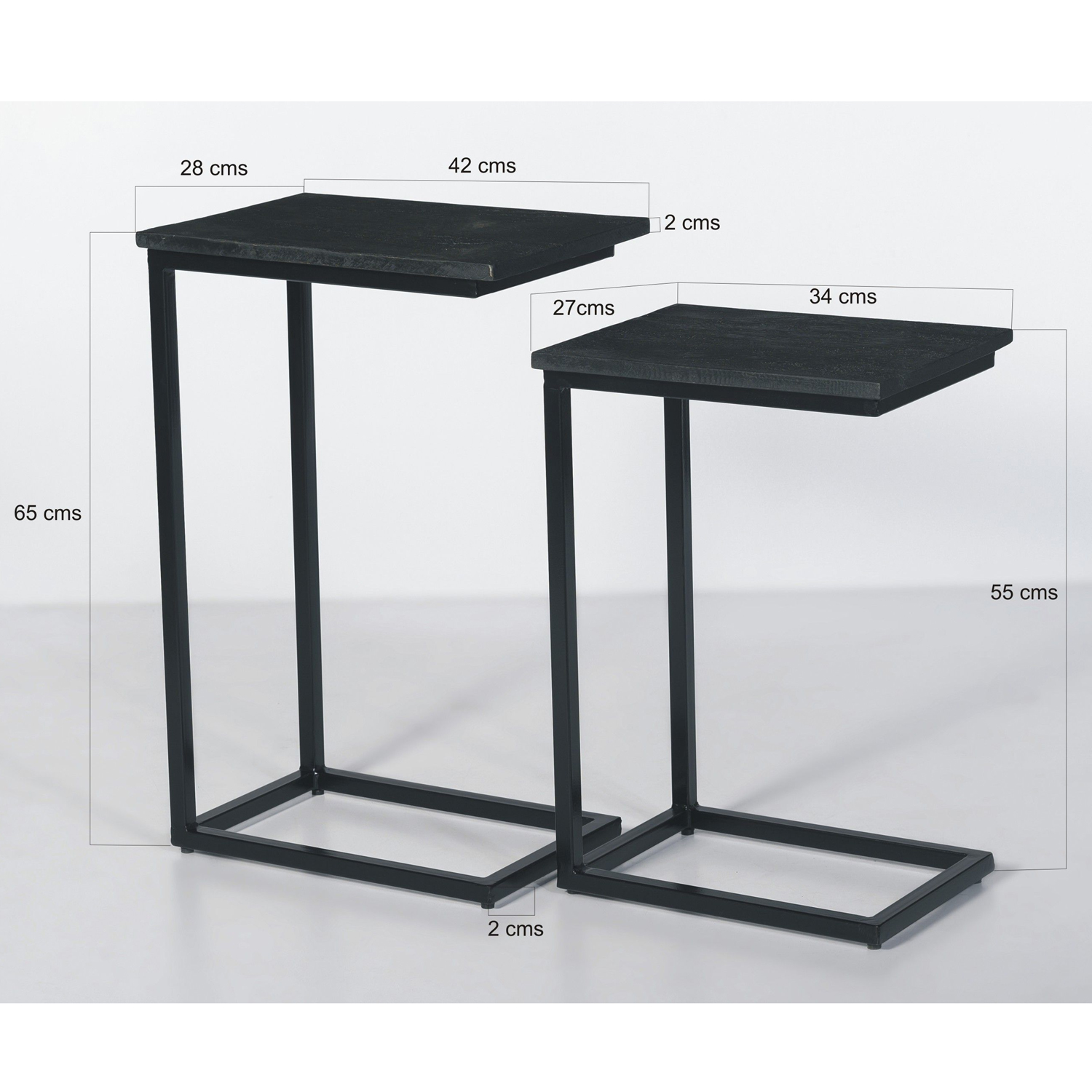 2er Set Couchtisch Jordy Norris Mango Massivholz Metall schwarz Satztische Beistelltisch Sofatisch