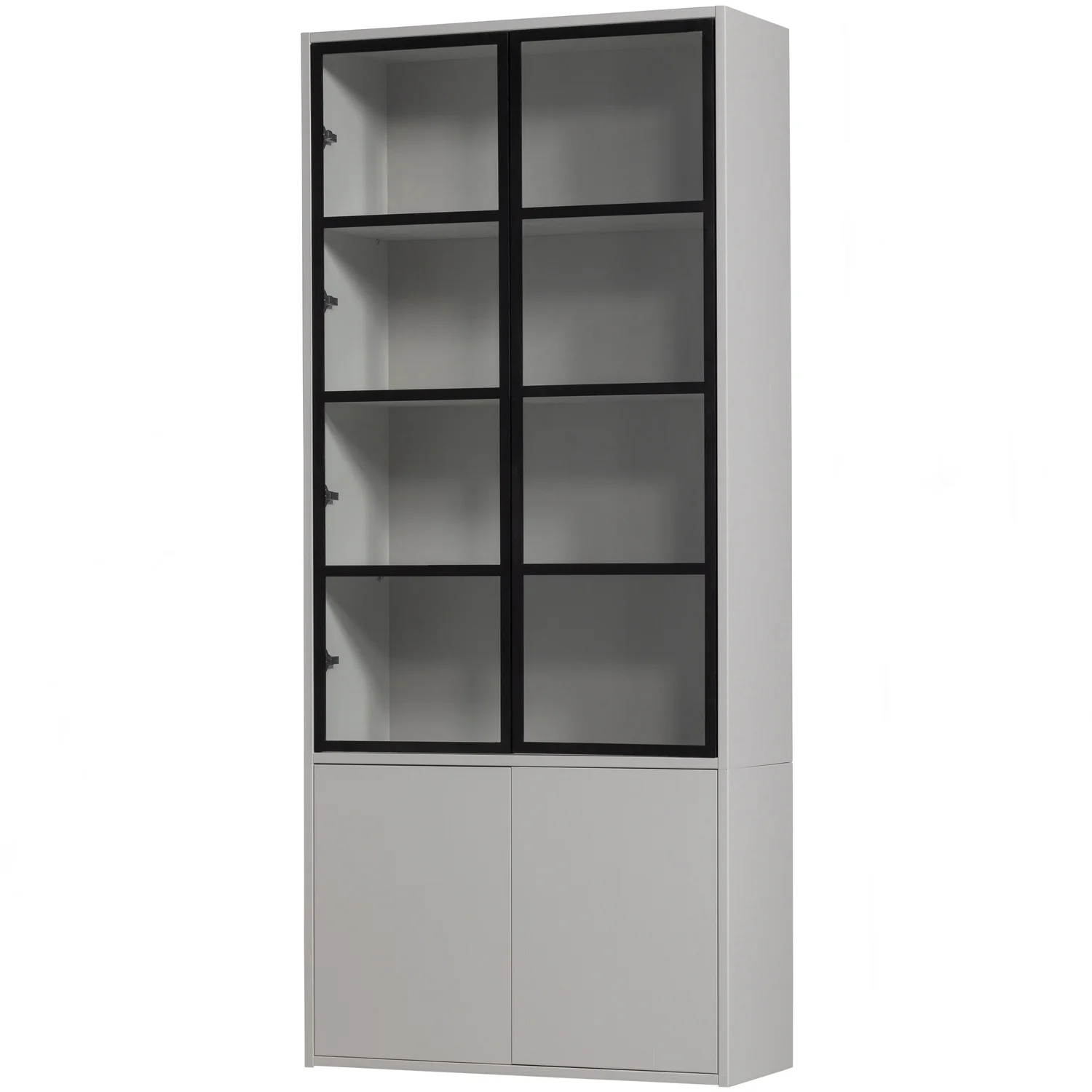 Vitrine Schrank BASIC 4-türig Kiefer Massivholz nebelgrau Aufbewahrungsschrank
